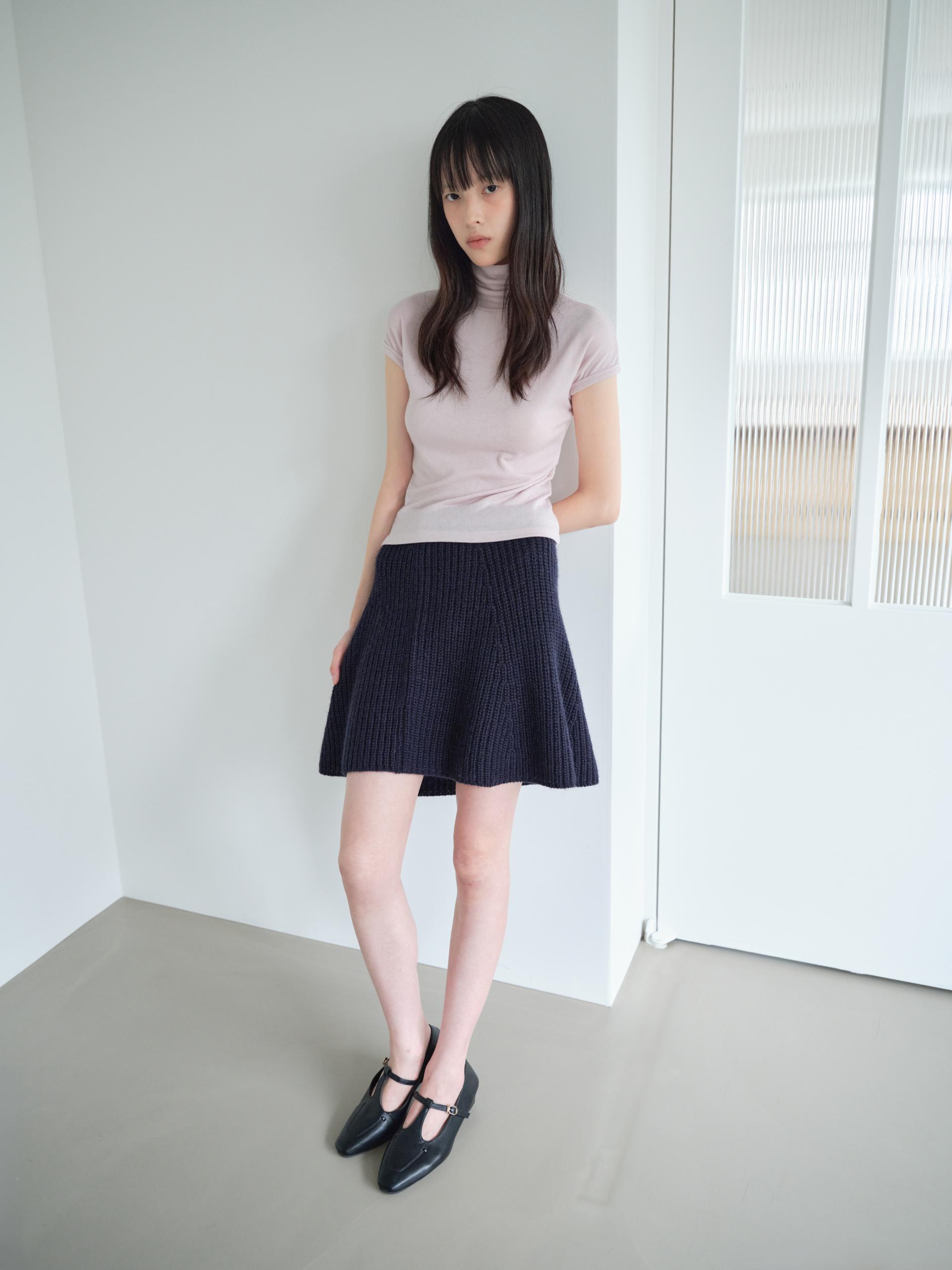KNIT FLARED BAND SKIRT_NAVY