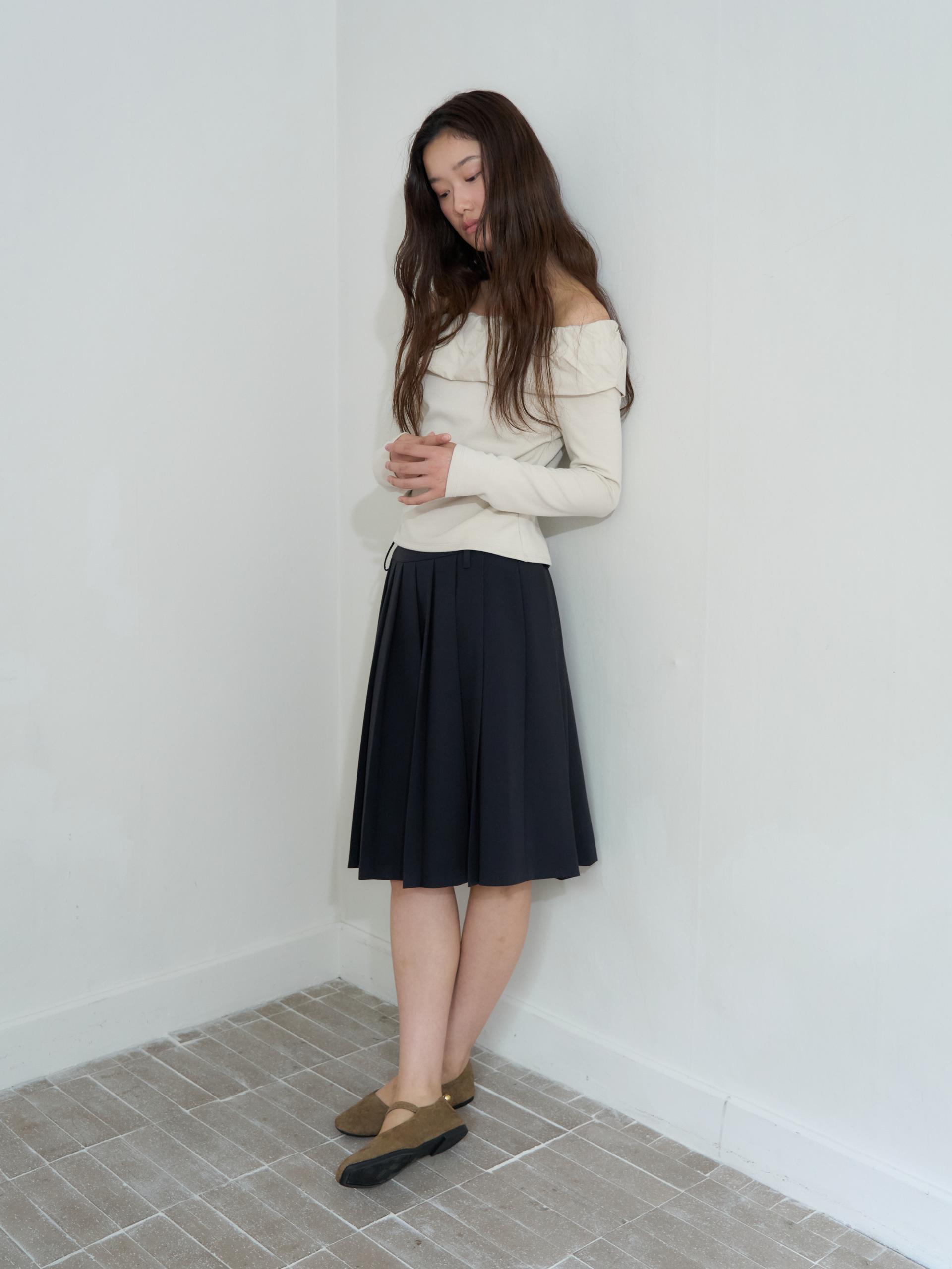 BELTED PLEATED MIDI SKIRT_NAVY