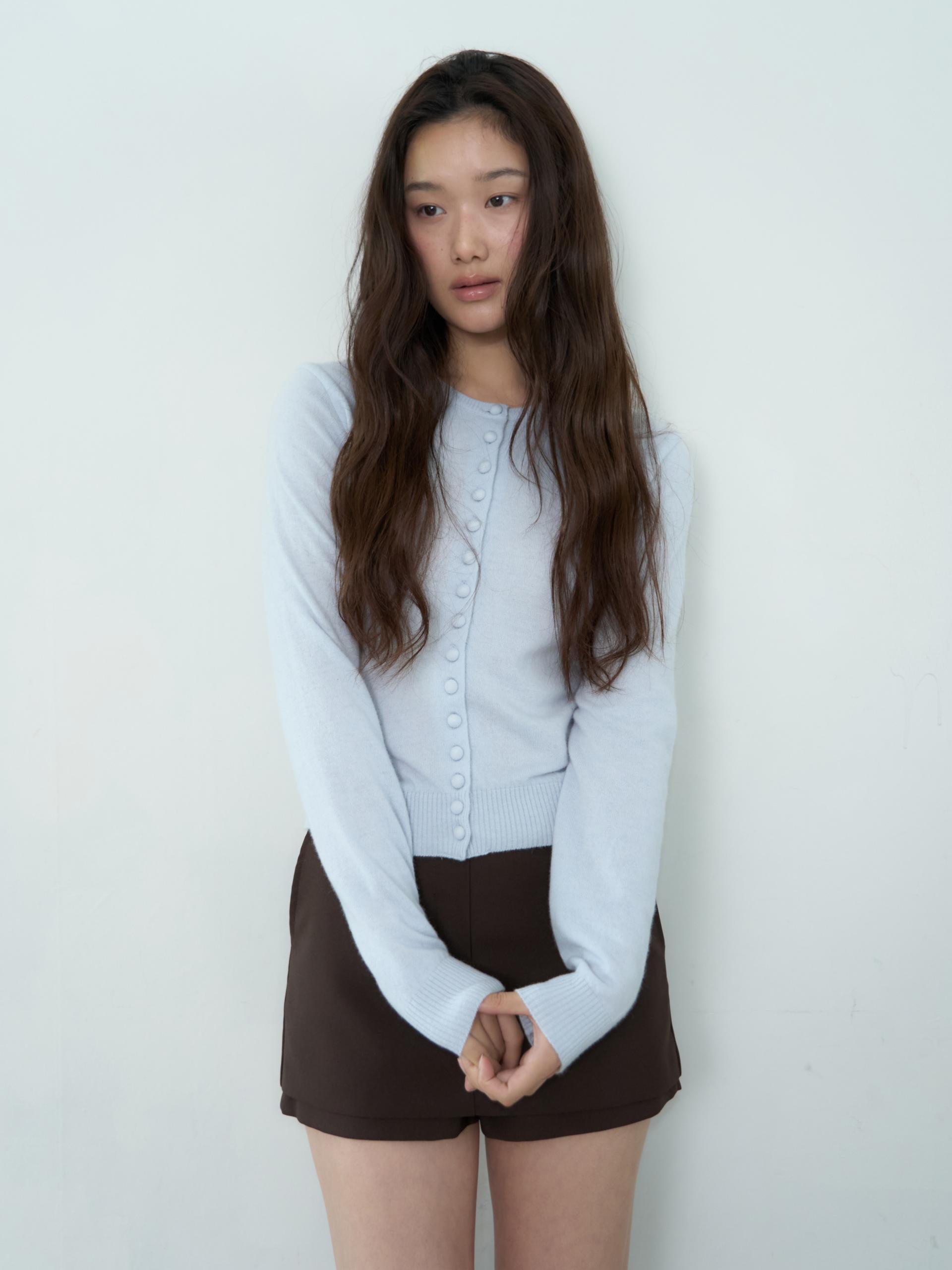 MERINO CASHMERE BUTTON CARDIGAN_BLUE