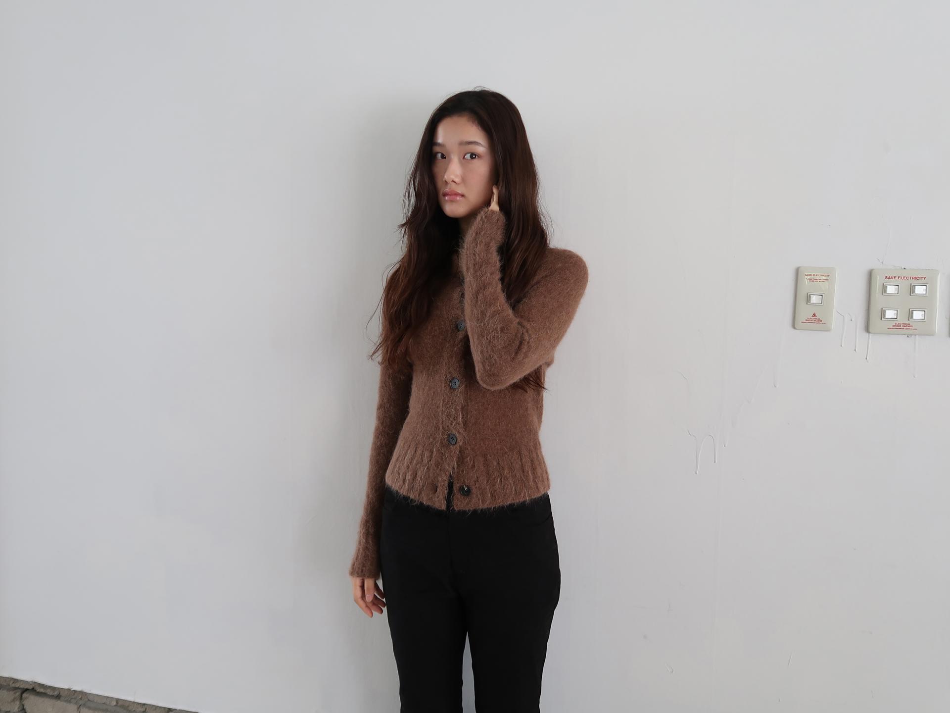 MERINO WOOL ALPACA OFF-SHOULDER CARDIGAN_BROWN