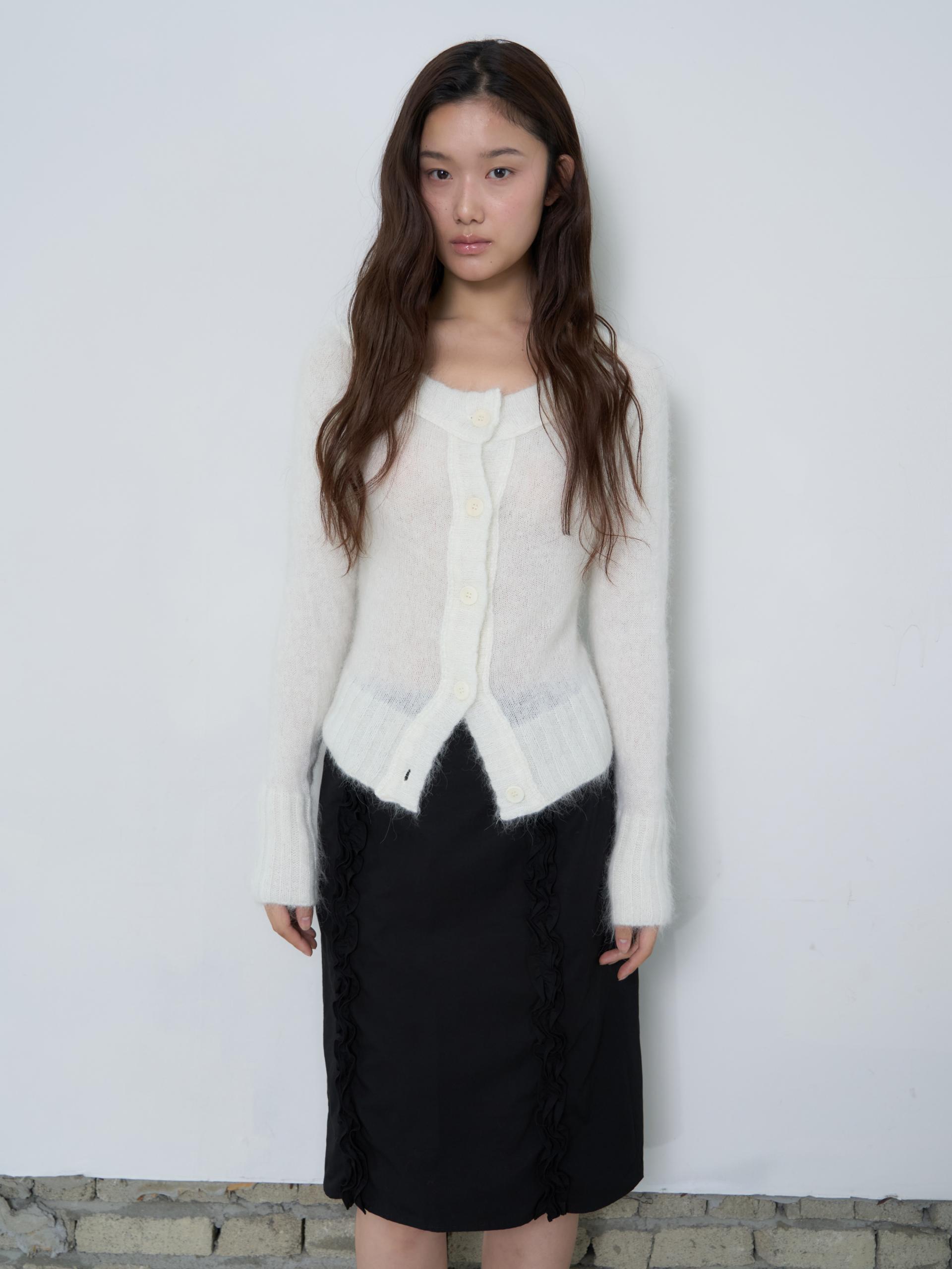 DOUBLE FRILL MIDI SKIRT_BLACK