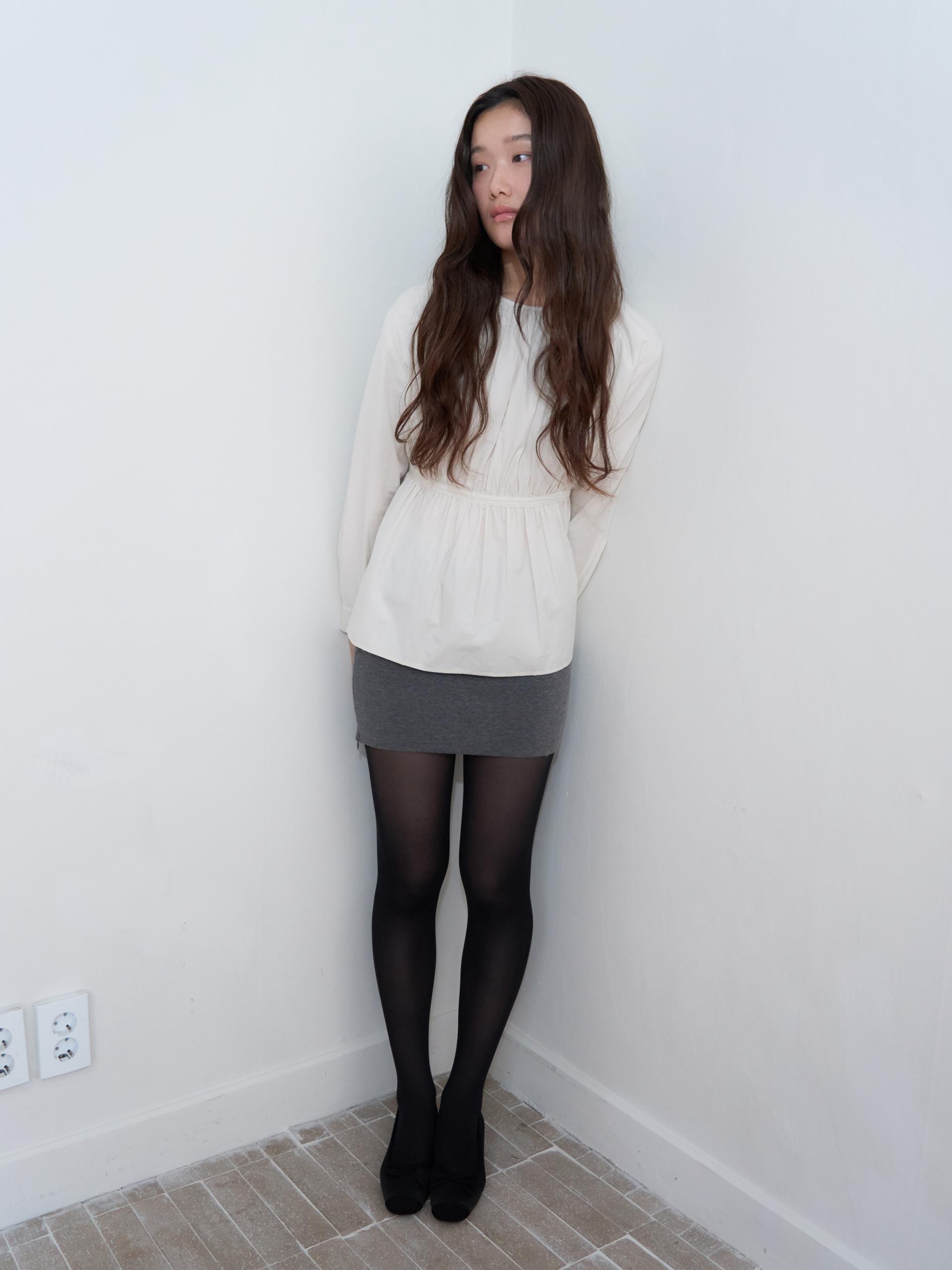 TAPE DETAIL SHIRRED BLOUSE_LIGHT BEIGE