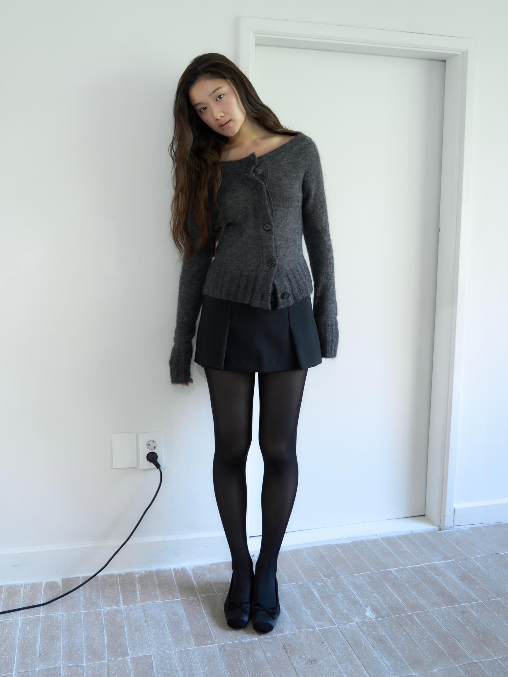 MERINO WOOL ALPACA OFF-SHOULDER CARDIGAN_CHARCOAL