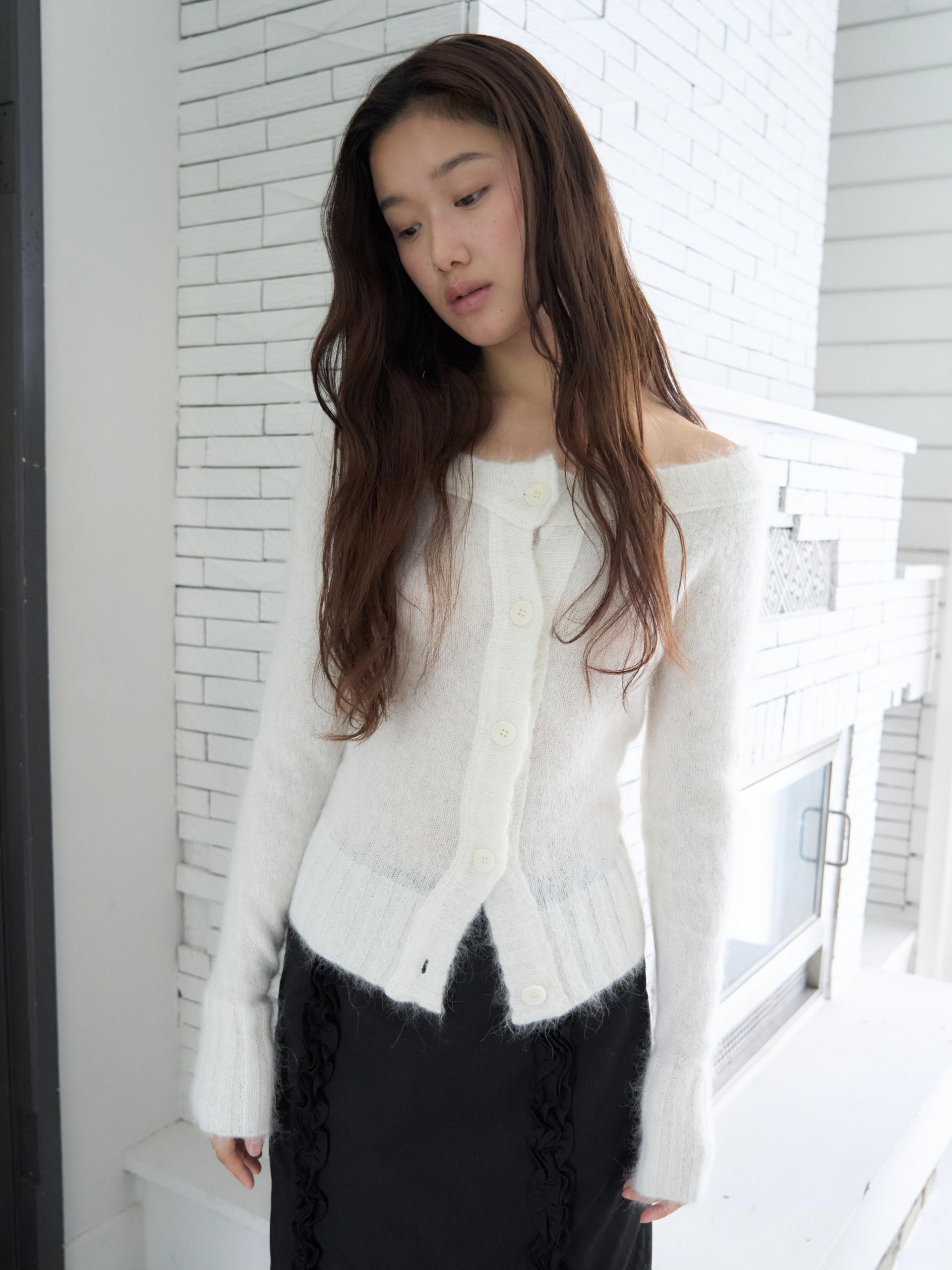 MERINO WOOL ALPACA OFF-SHOULDER CARDIGAN_WHITE