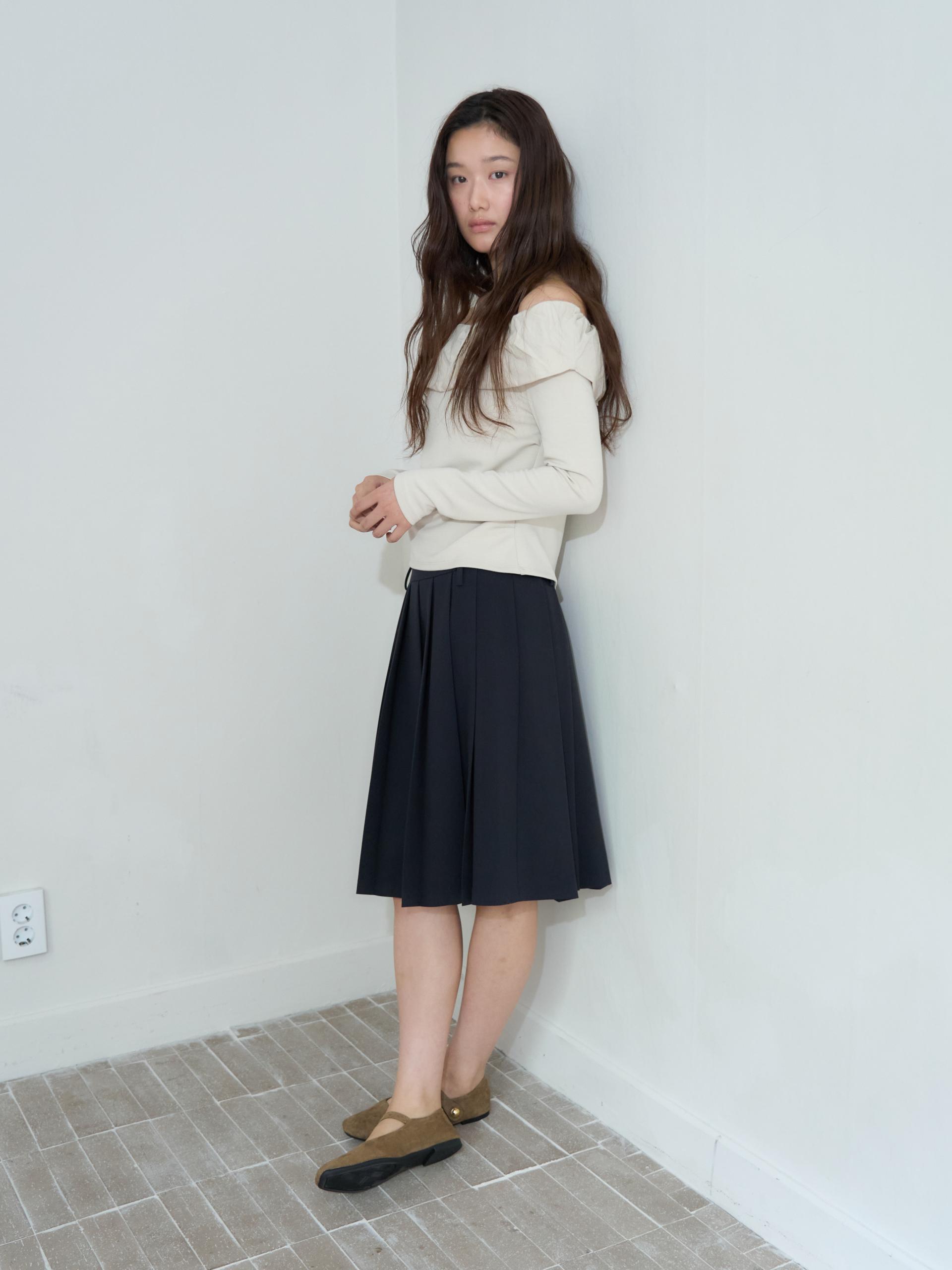 BELTED PLEATED MIDI SKIRT_NAVY