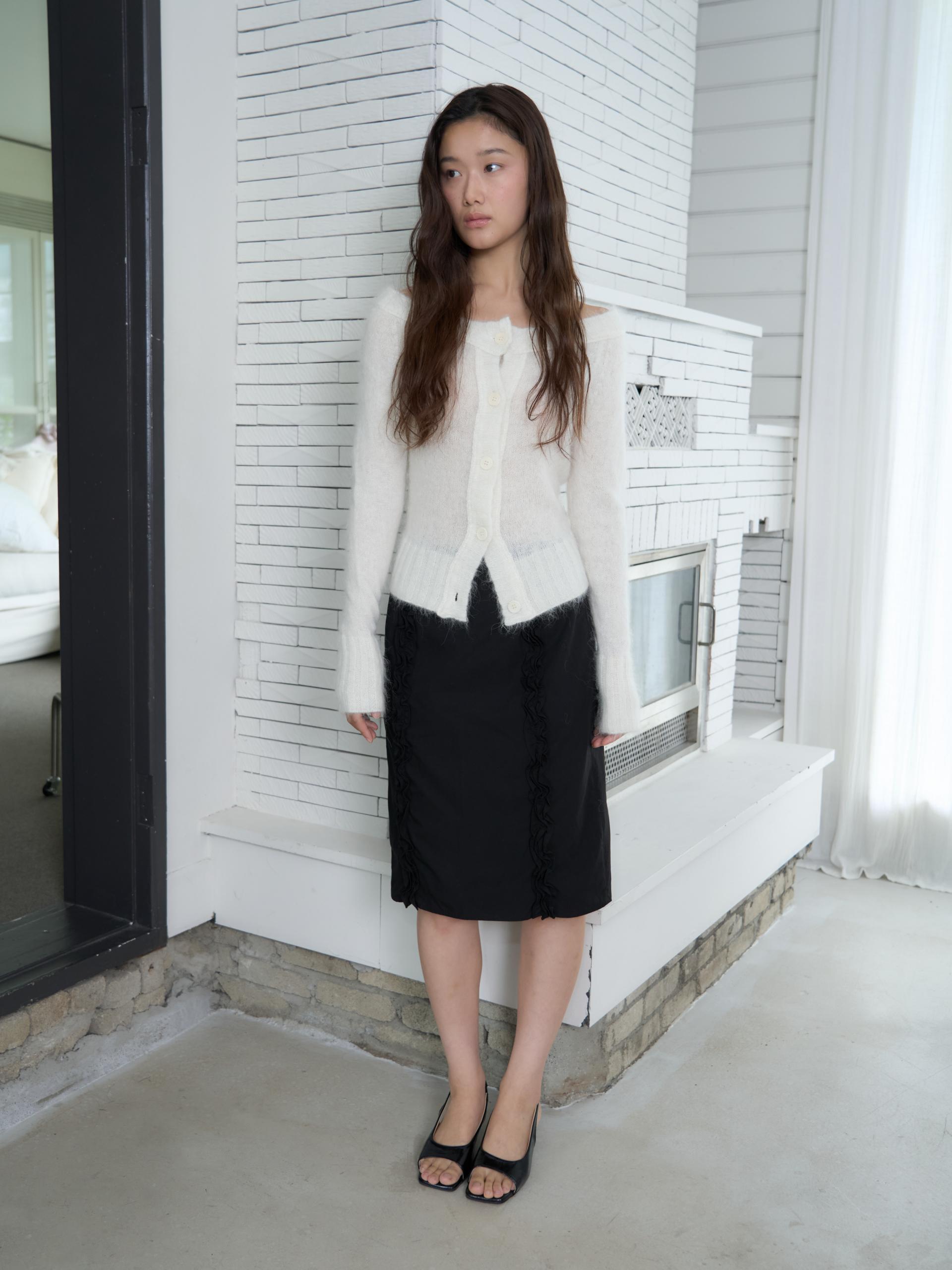 DOUBLE FRILL MIDI SKIRT_BLACK
