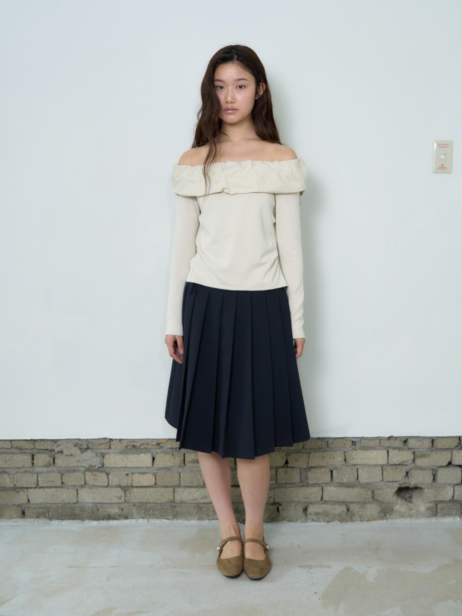 BELTED PLEATED MIDI SKIRT_NAVY