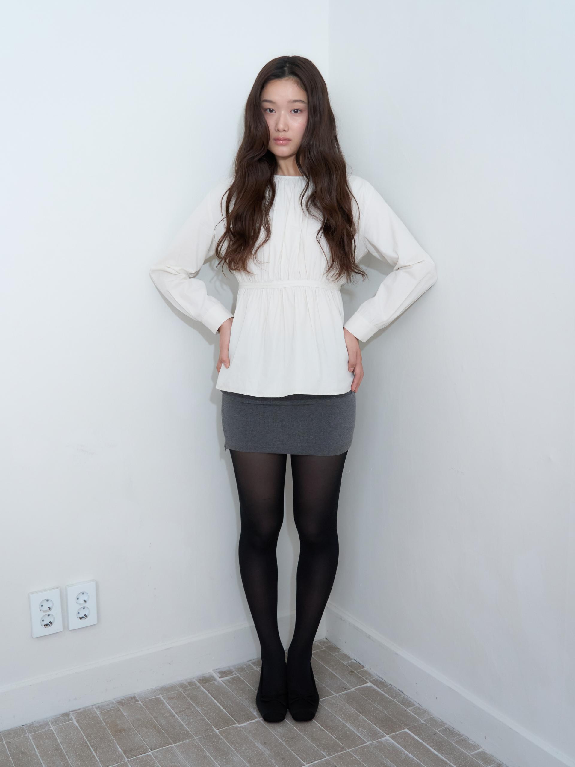 TAPE DETAIL SHIRRED BLOUSE_LIGHT BEIGE