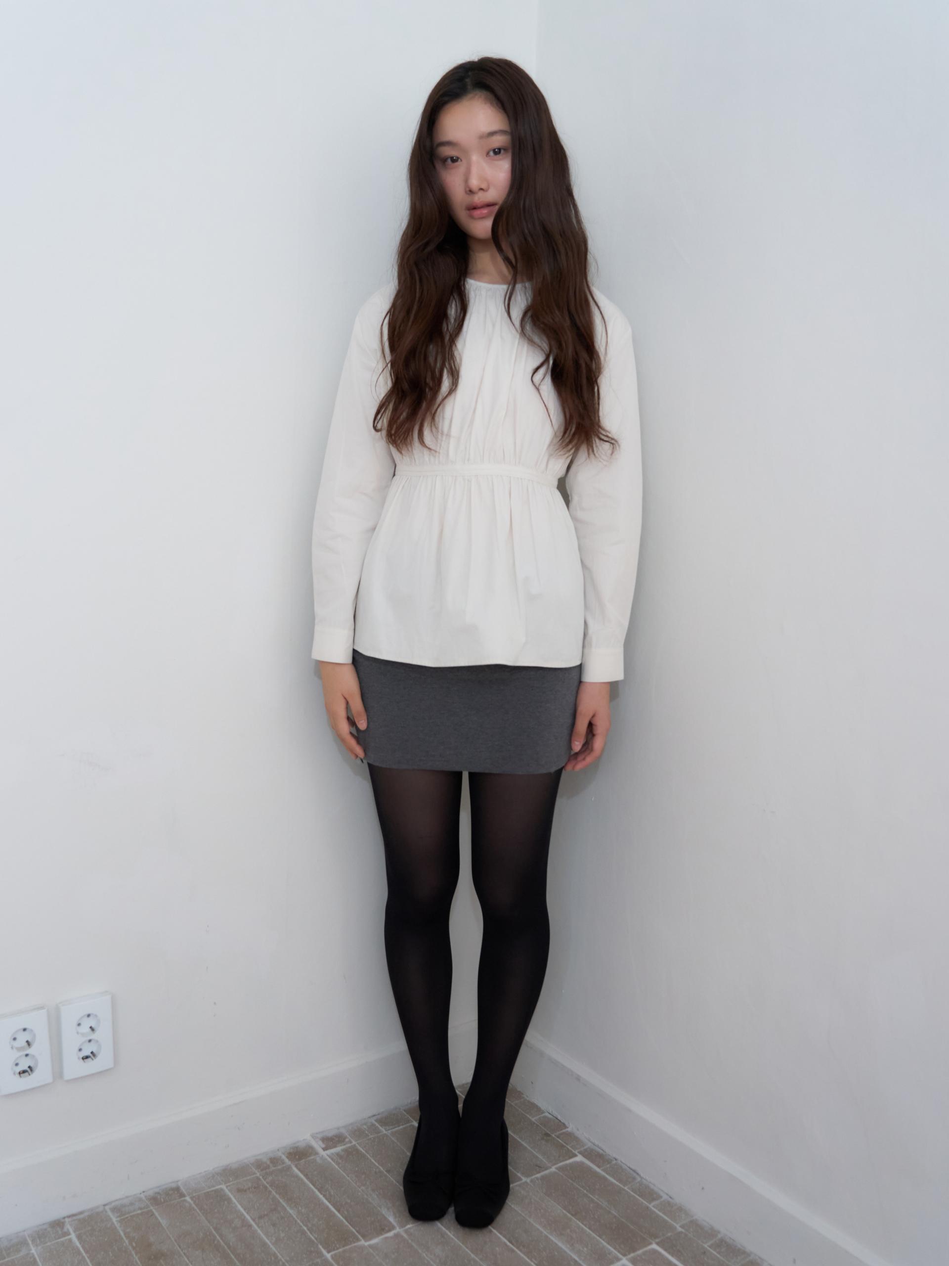 TAPE DETAIL SHIRRED BLOUSE_LIGHT BEIGE