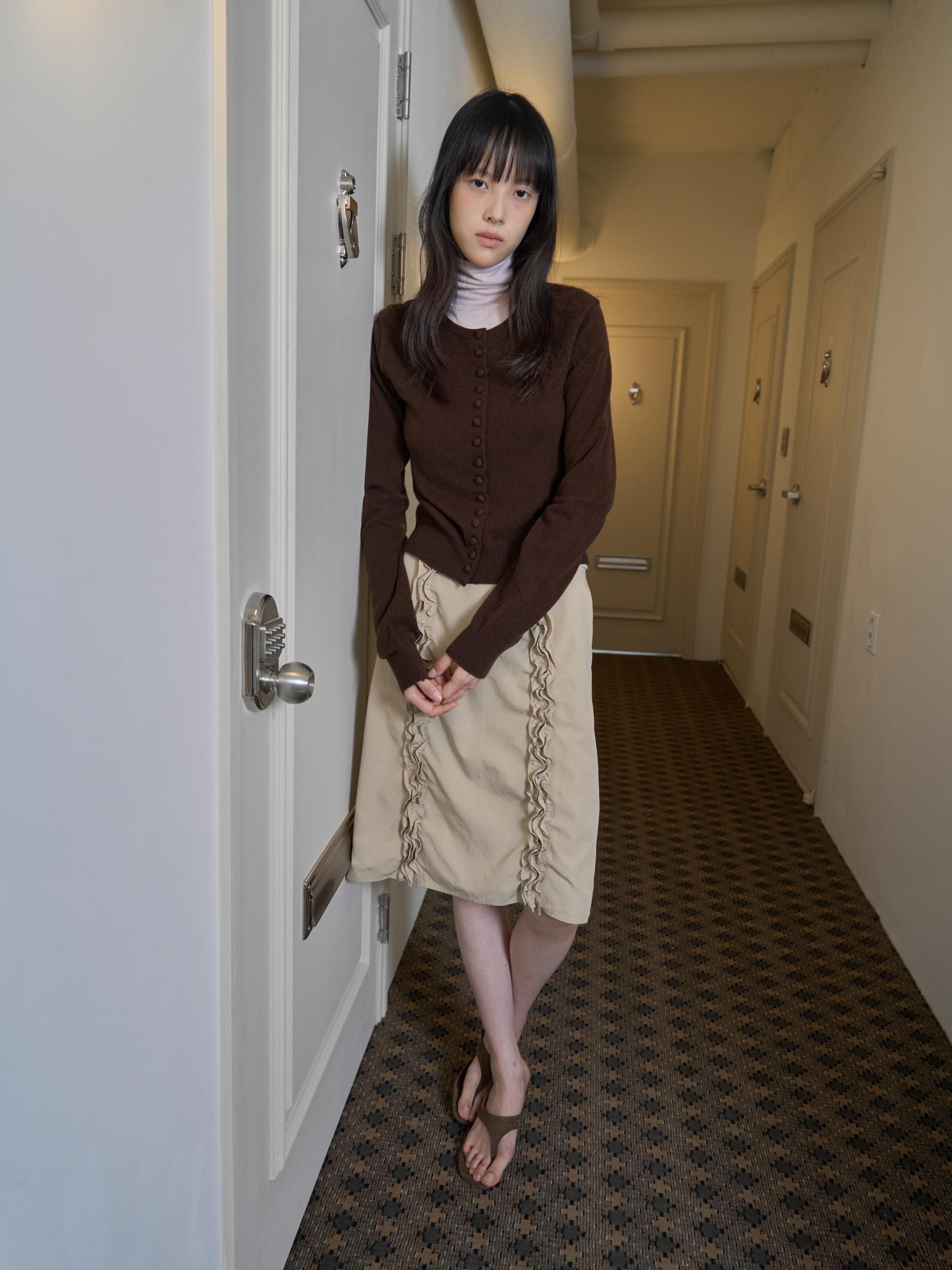 DOUBLE FRILL MIDI SKIRT_BEIGE