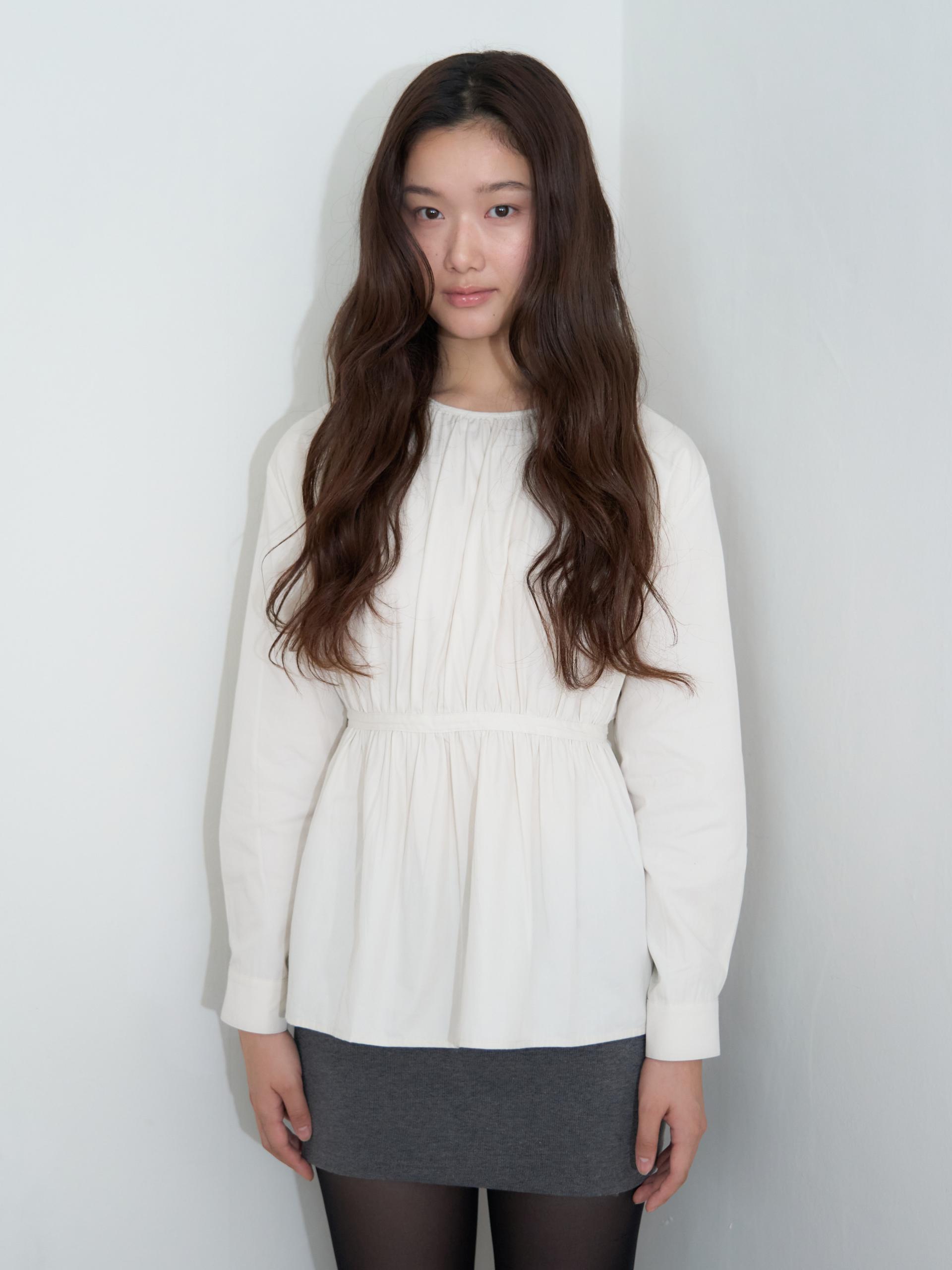 TAPE DETAIL SHIRRED BLOUSE_LIGHT BEIGE