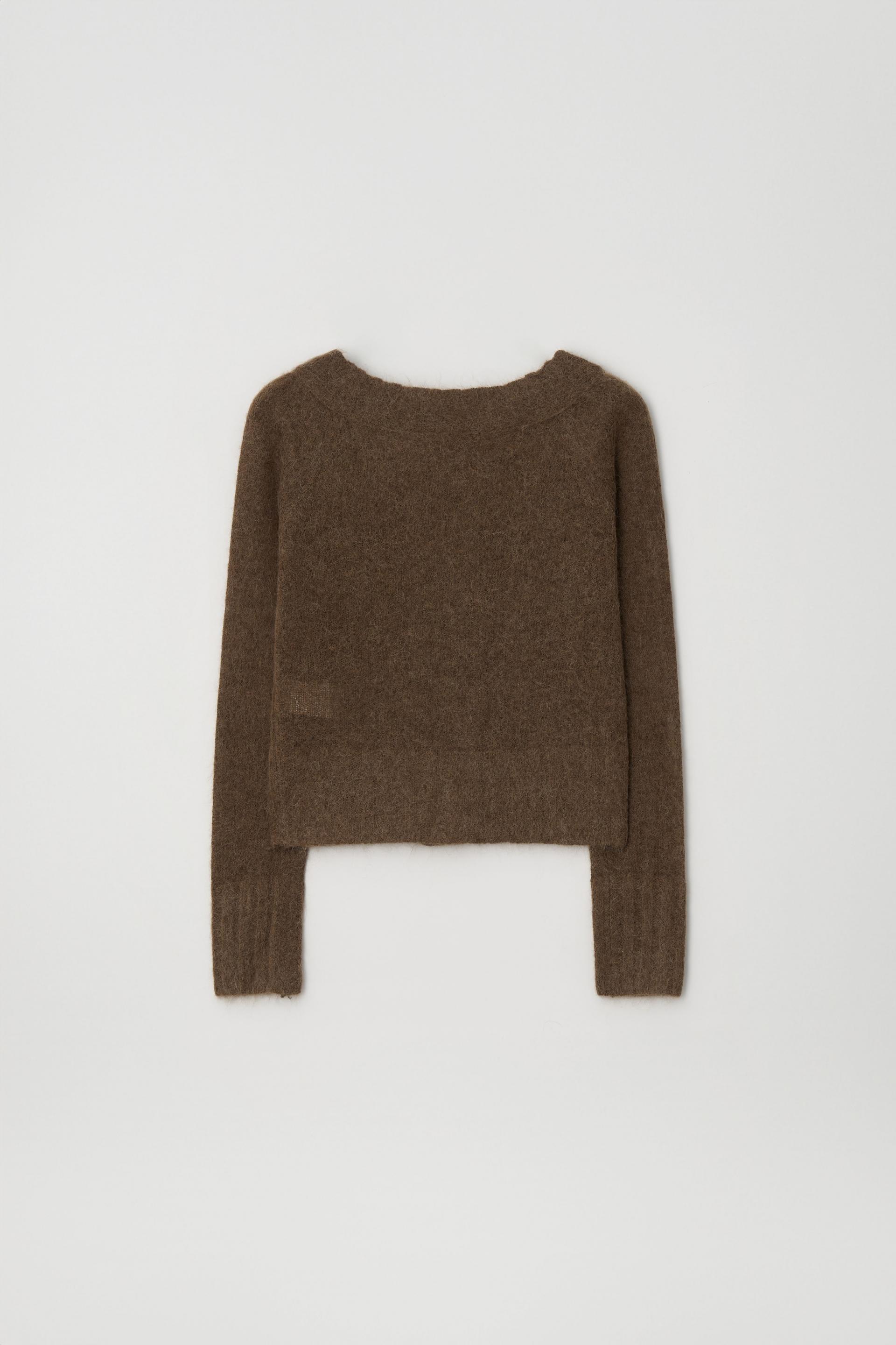 MERINO WOOL ALPACA OFF-SHOULDER CARDIGAN_BROWN
