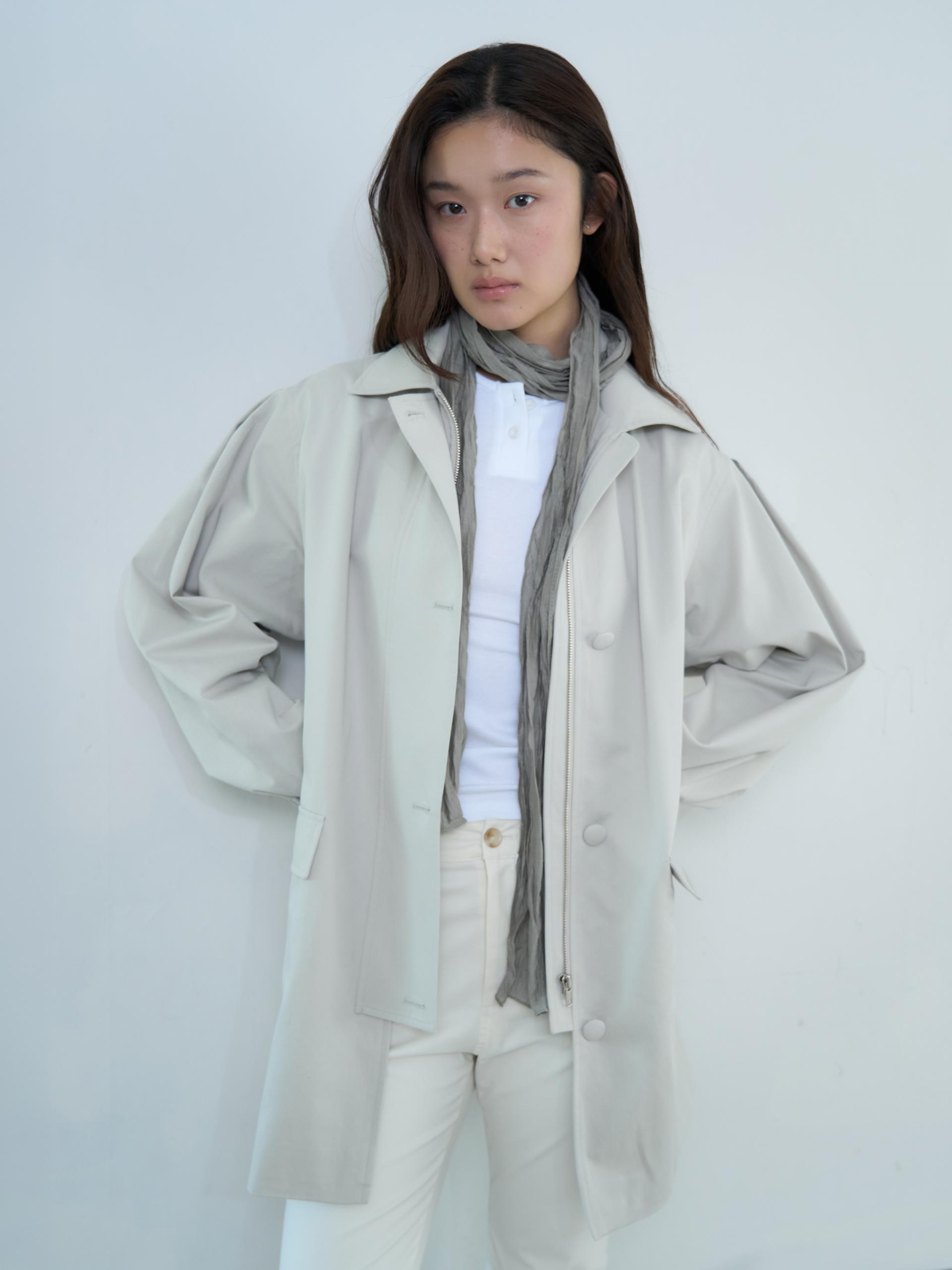A-LINE COVERED BUTTON HALF JACKET_LIGHT BEIGE