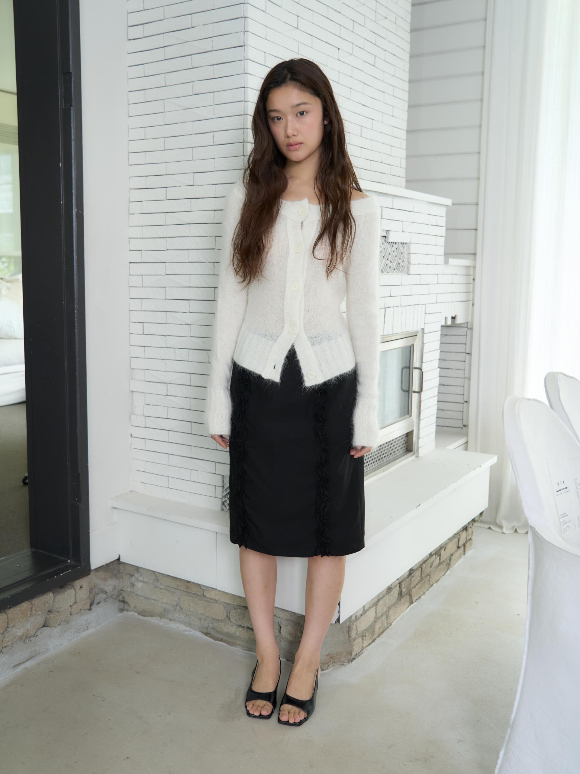 DOUBLE FRILL MIDI SKIRT_BLACK