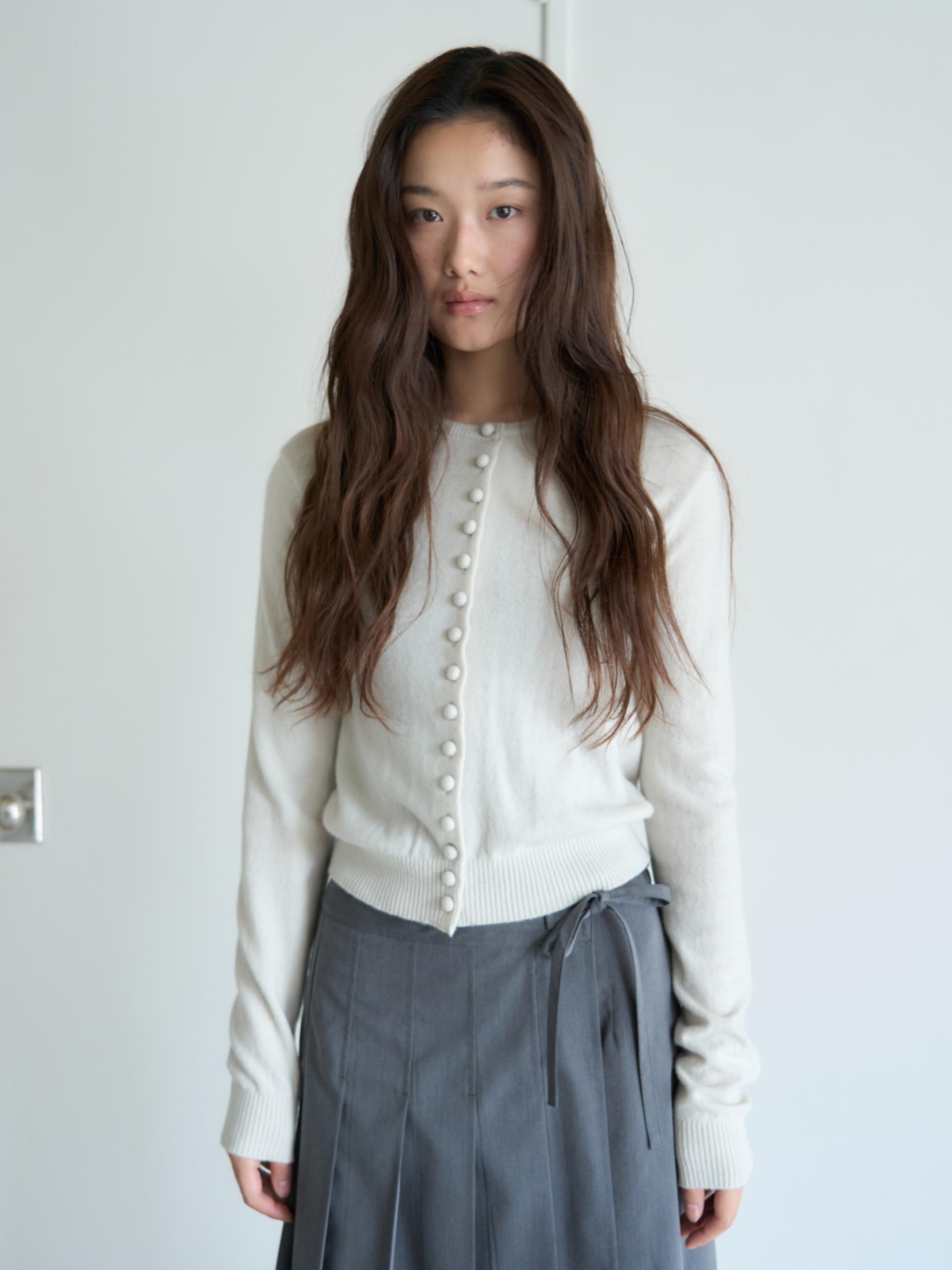 MERINO CASHMERE BUTTON CARDIGAN_IVORY