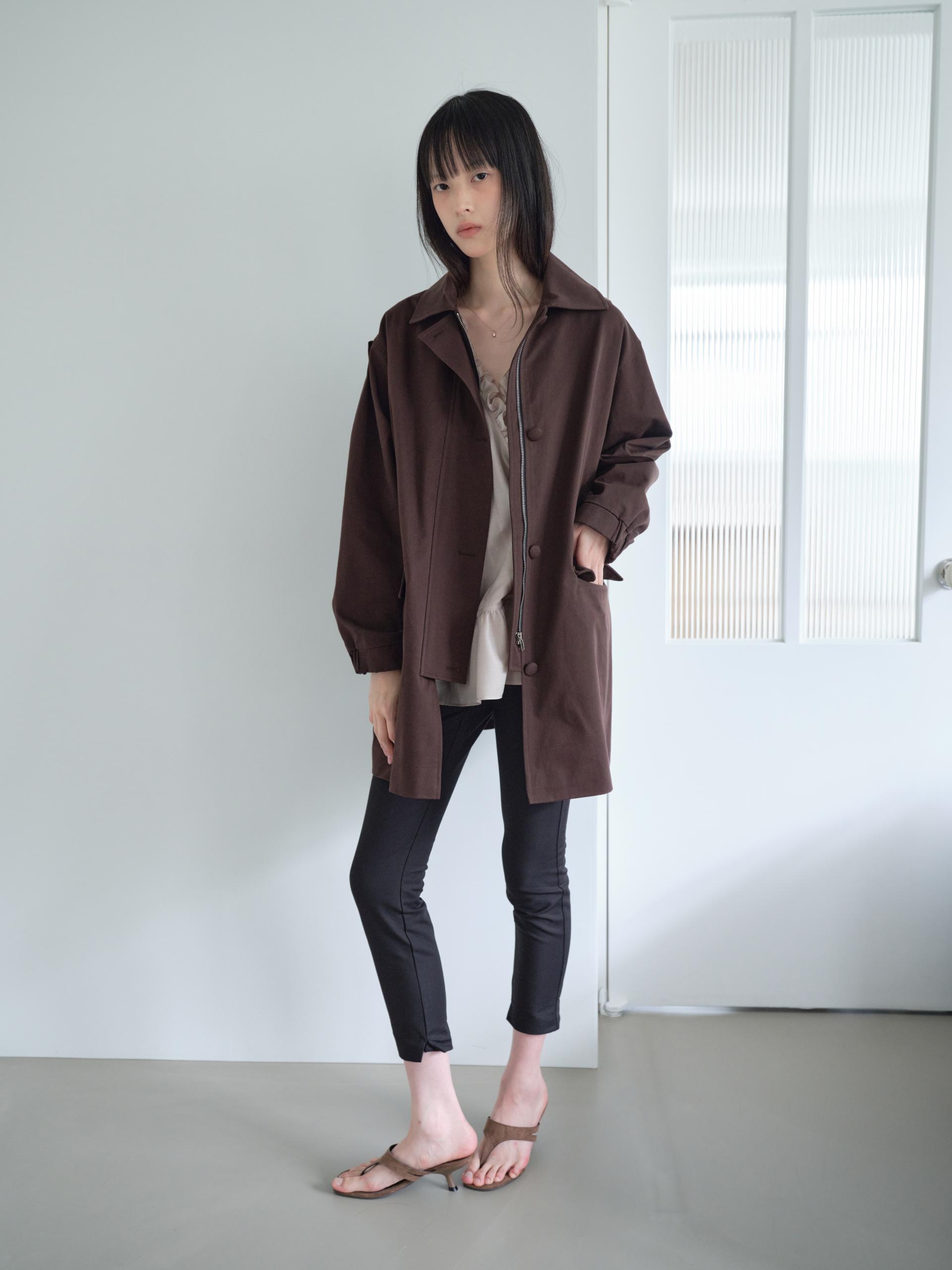 A-LINE COVERED BUTTON HALF JACKET_BROWN