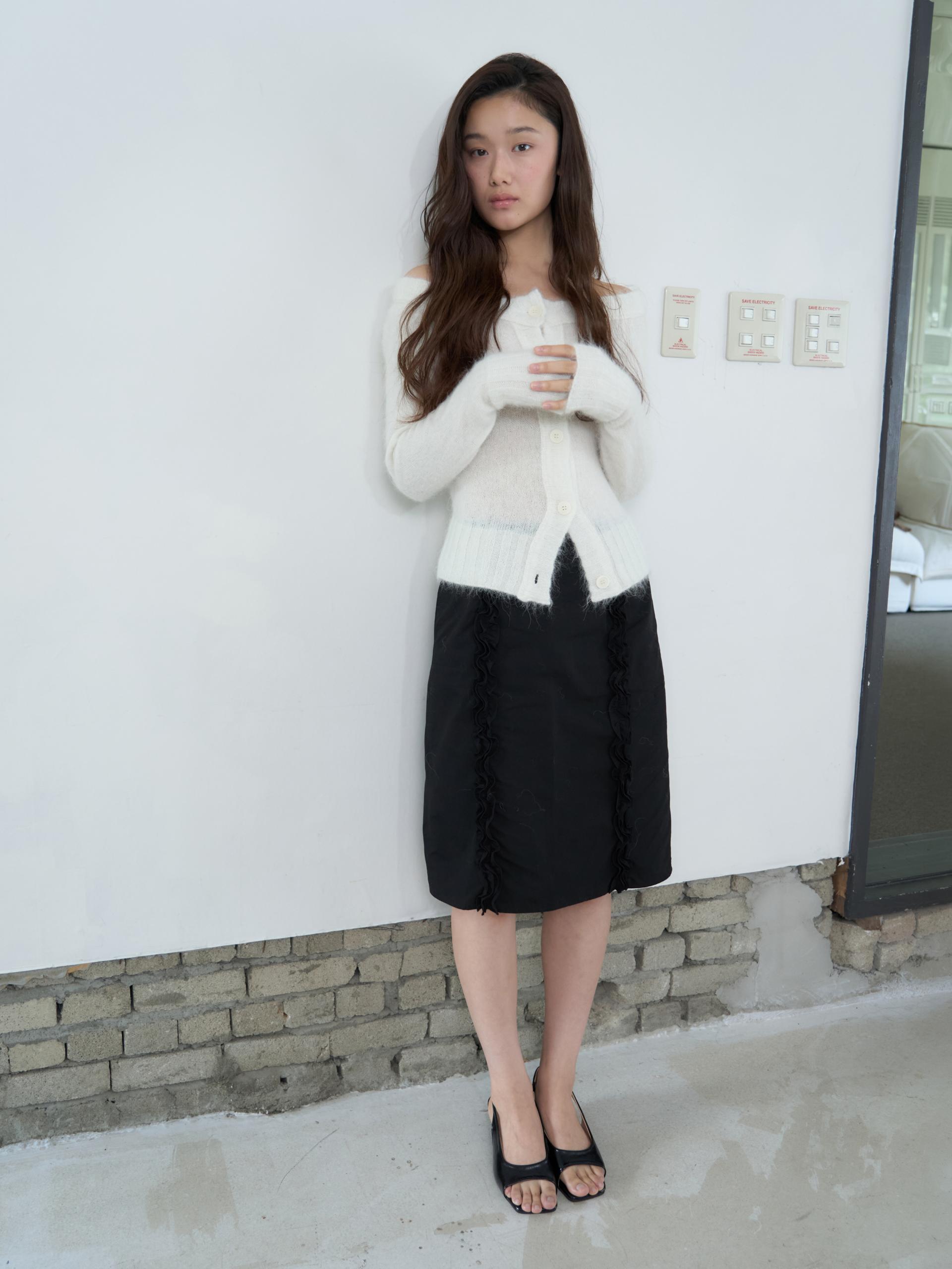 DOUBLE FRILL MIDI SKIRT_BLACK