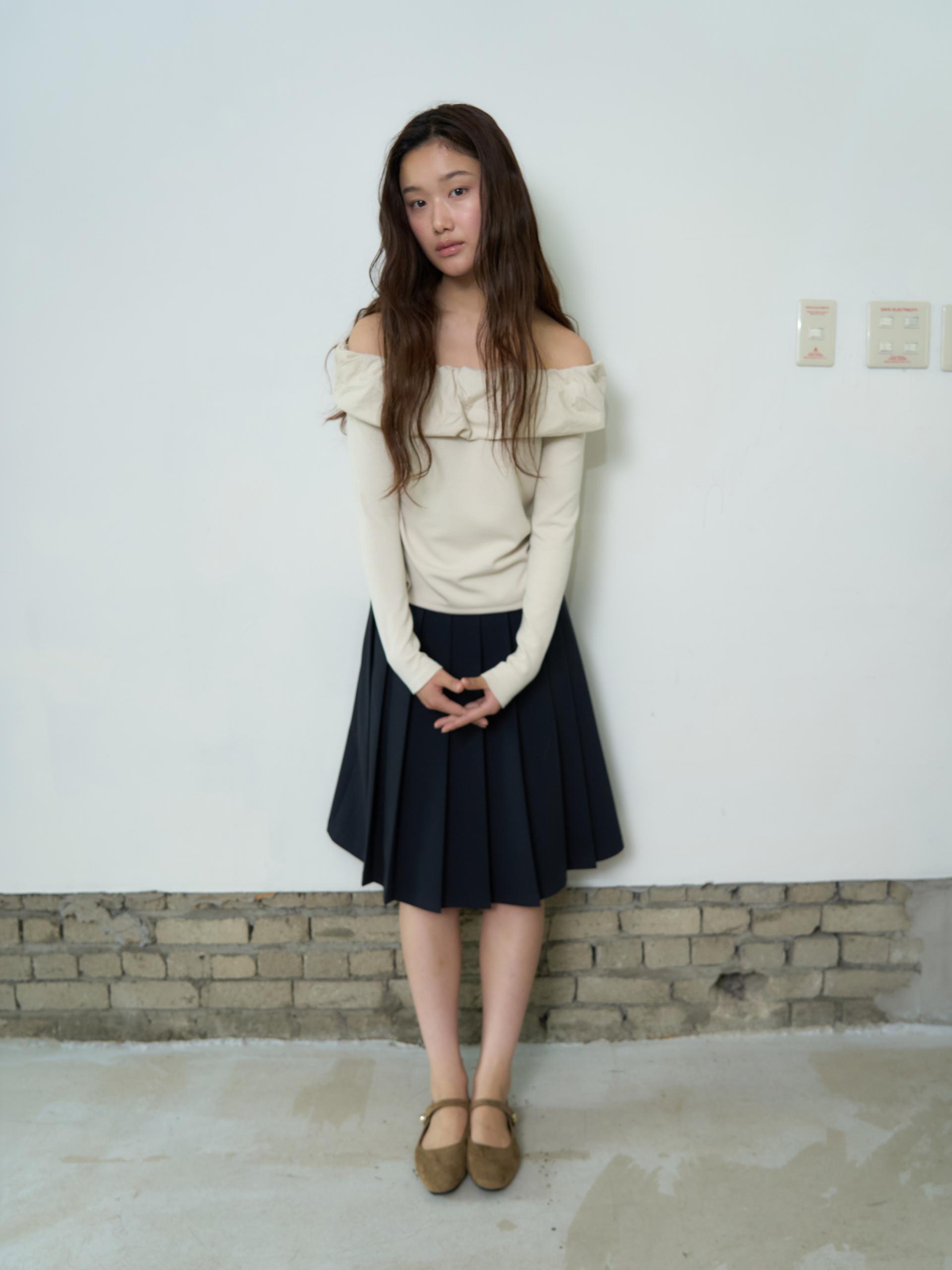 BELTED PLEATED MIDI SKIRT_NAVY