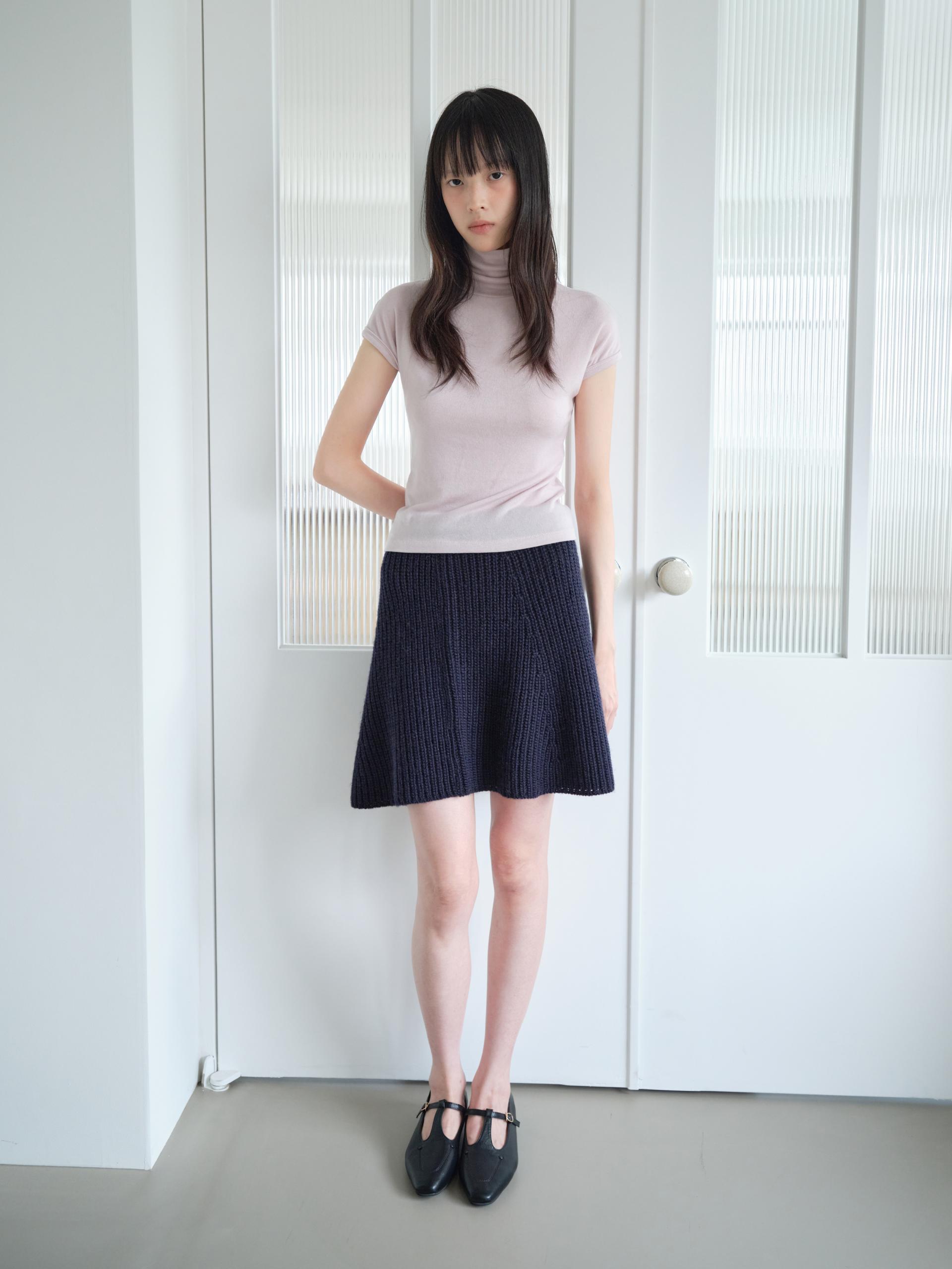 KNIT FLARED BAND SKIRT_NAVY