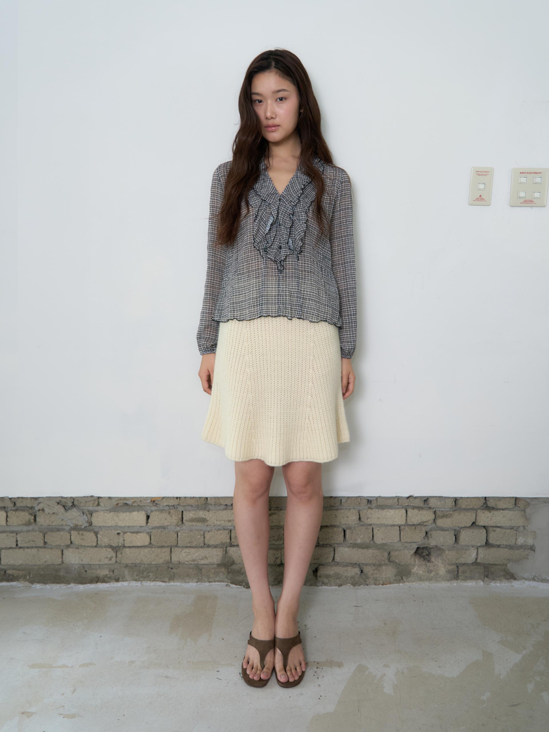 KNIT FLARED BAND SKIRT_BEIGE