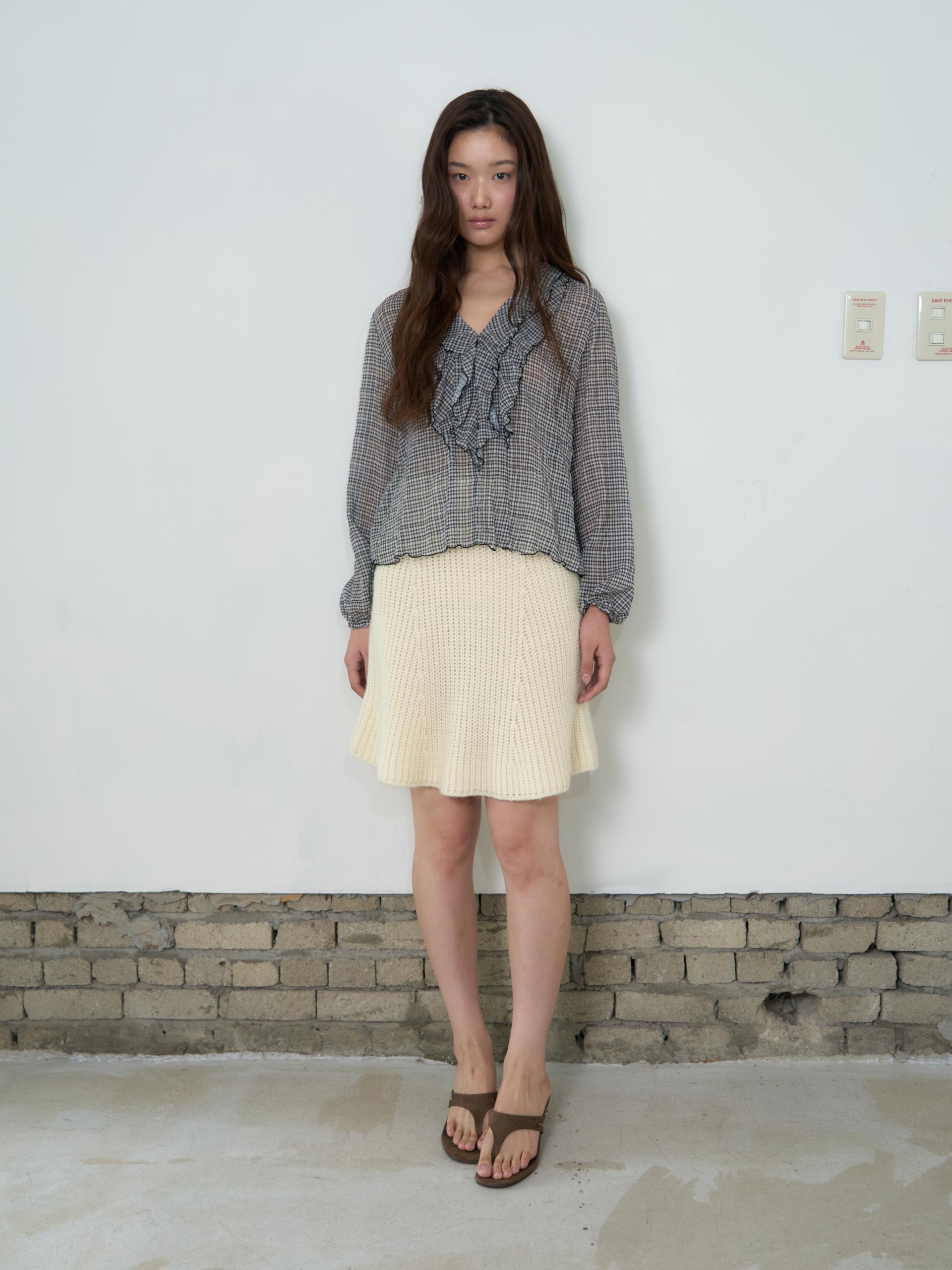 KNIT FLARED BAND SKIRT_BEIGE