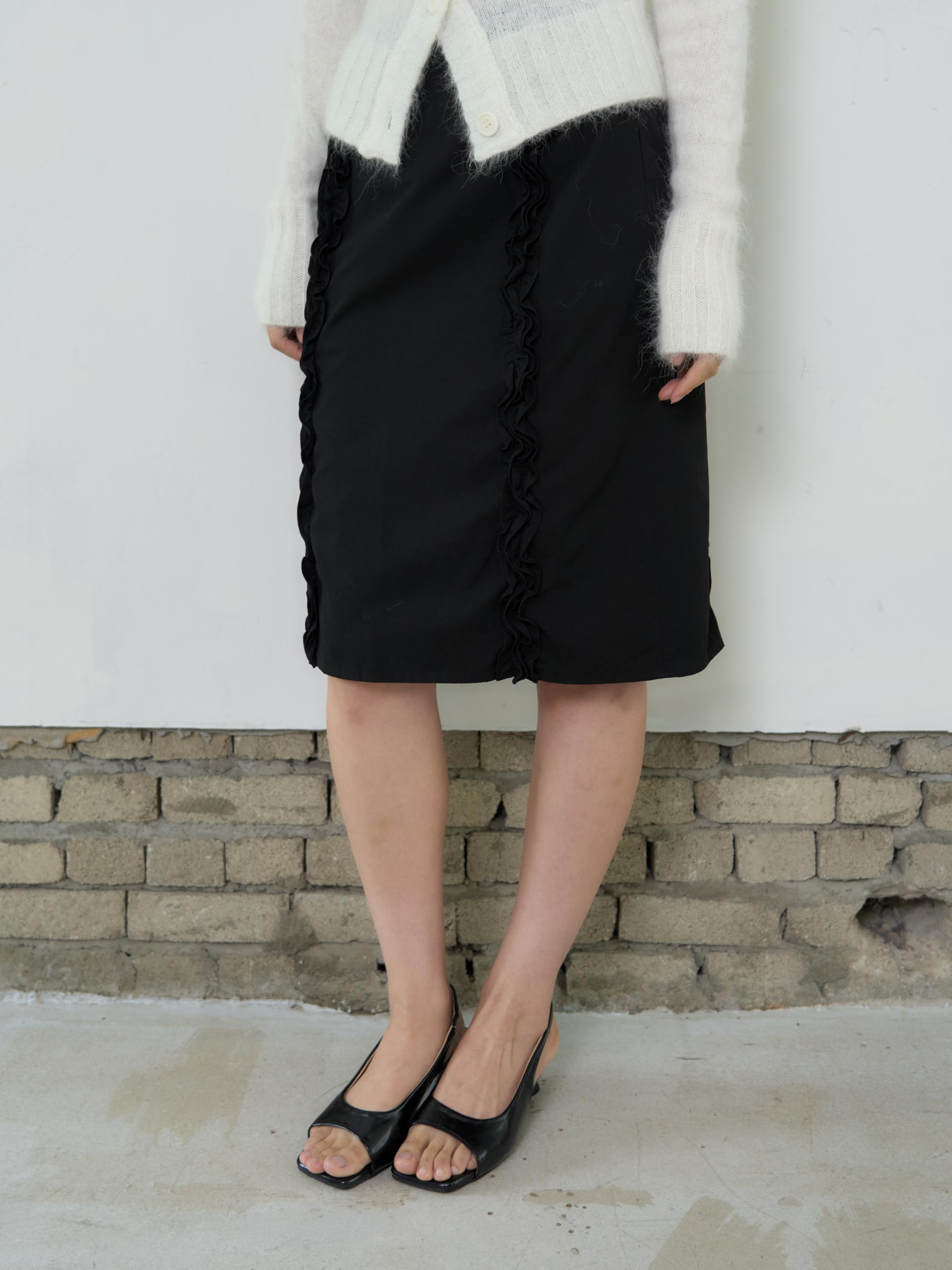 DOUBLE FRILL MIDI SKIRT_BLACK