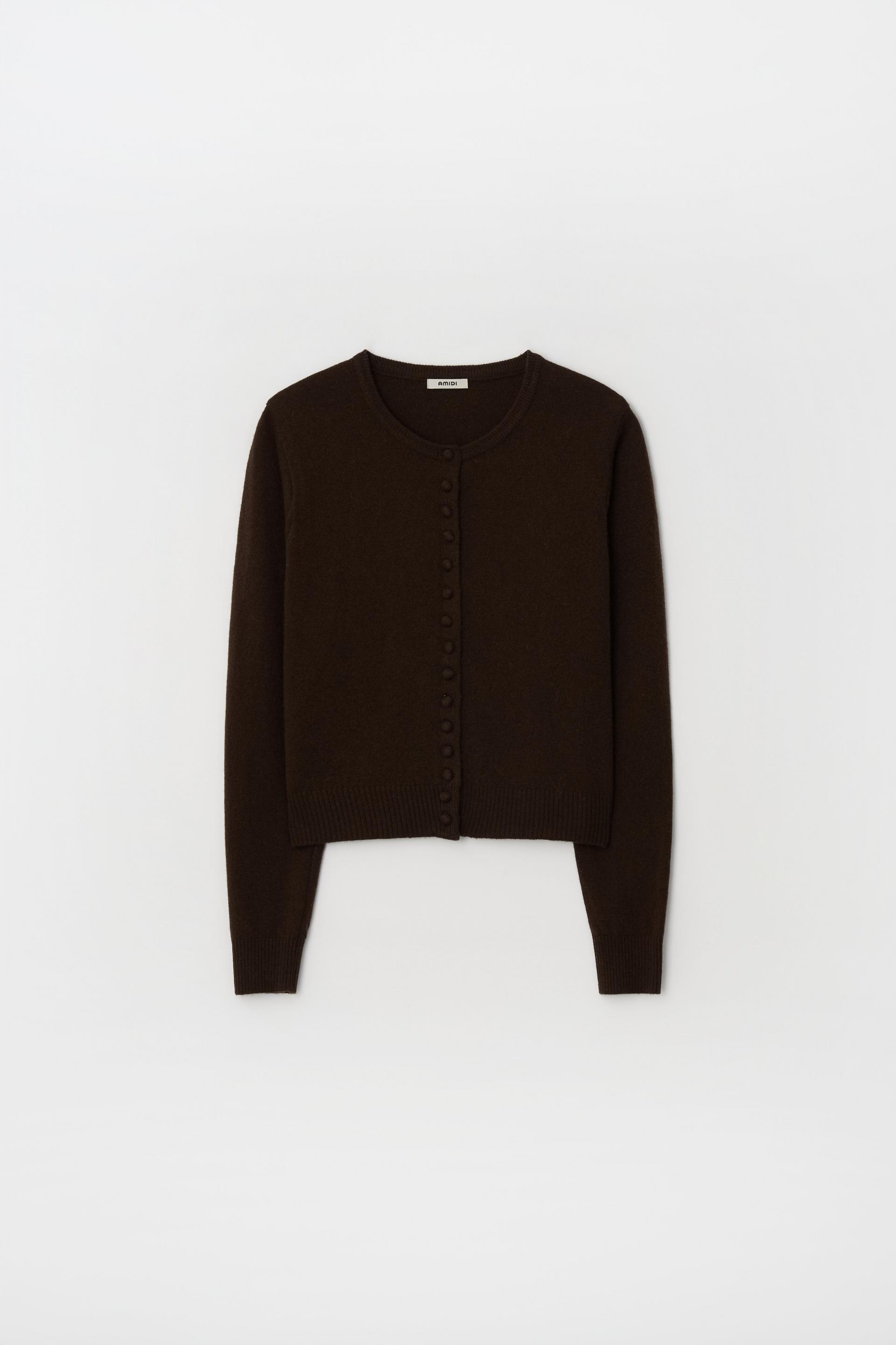 MERINO CASHMERE BUTTON CARDIGAN_BROWN