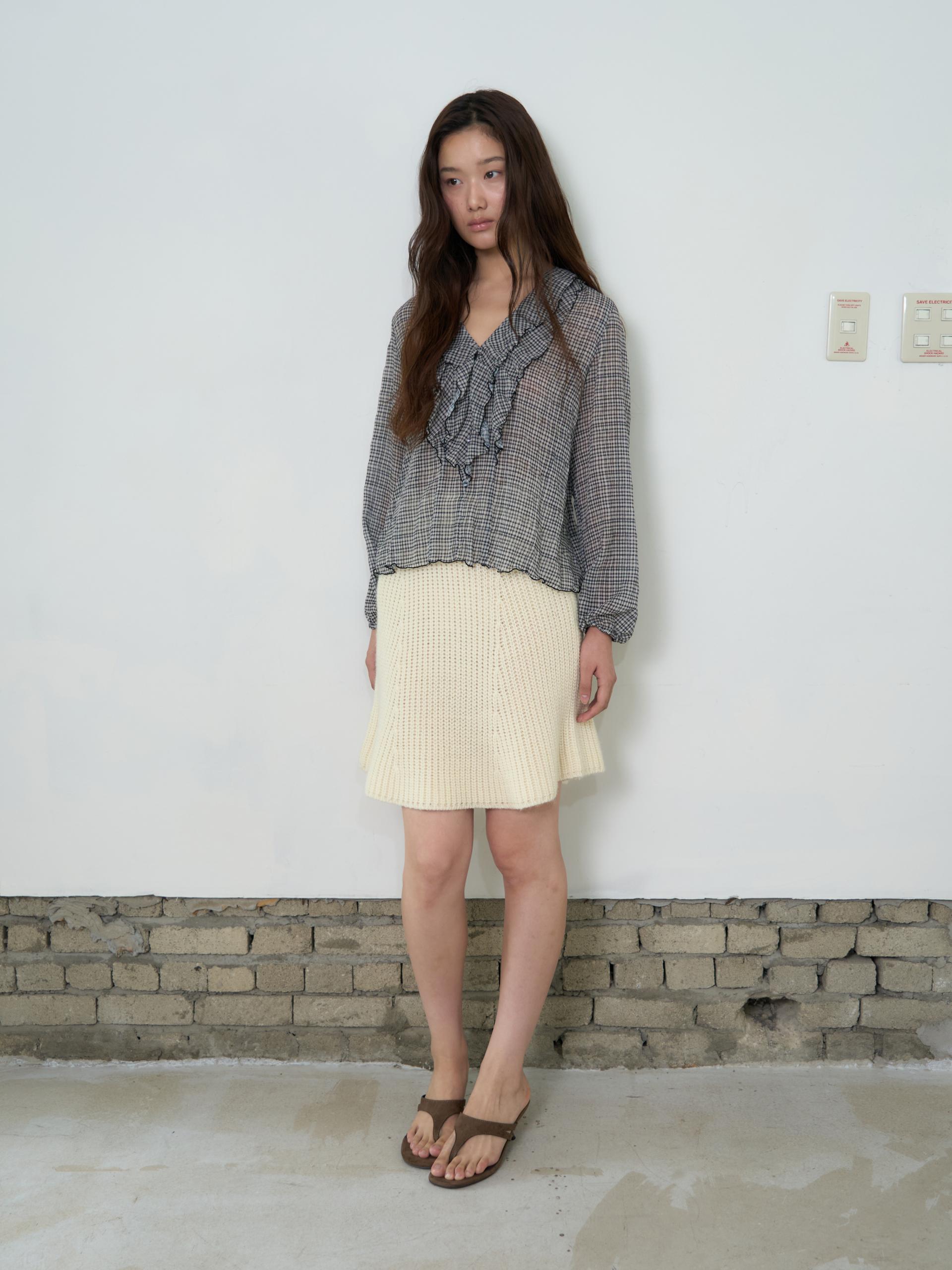 KNIT FLARED BAND SKIRT_BEIGE