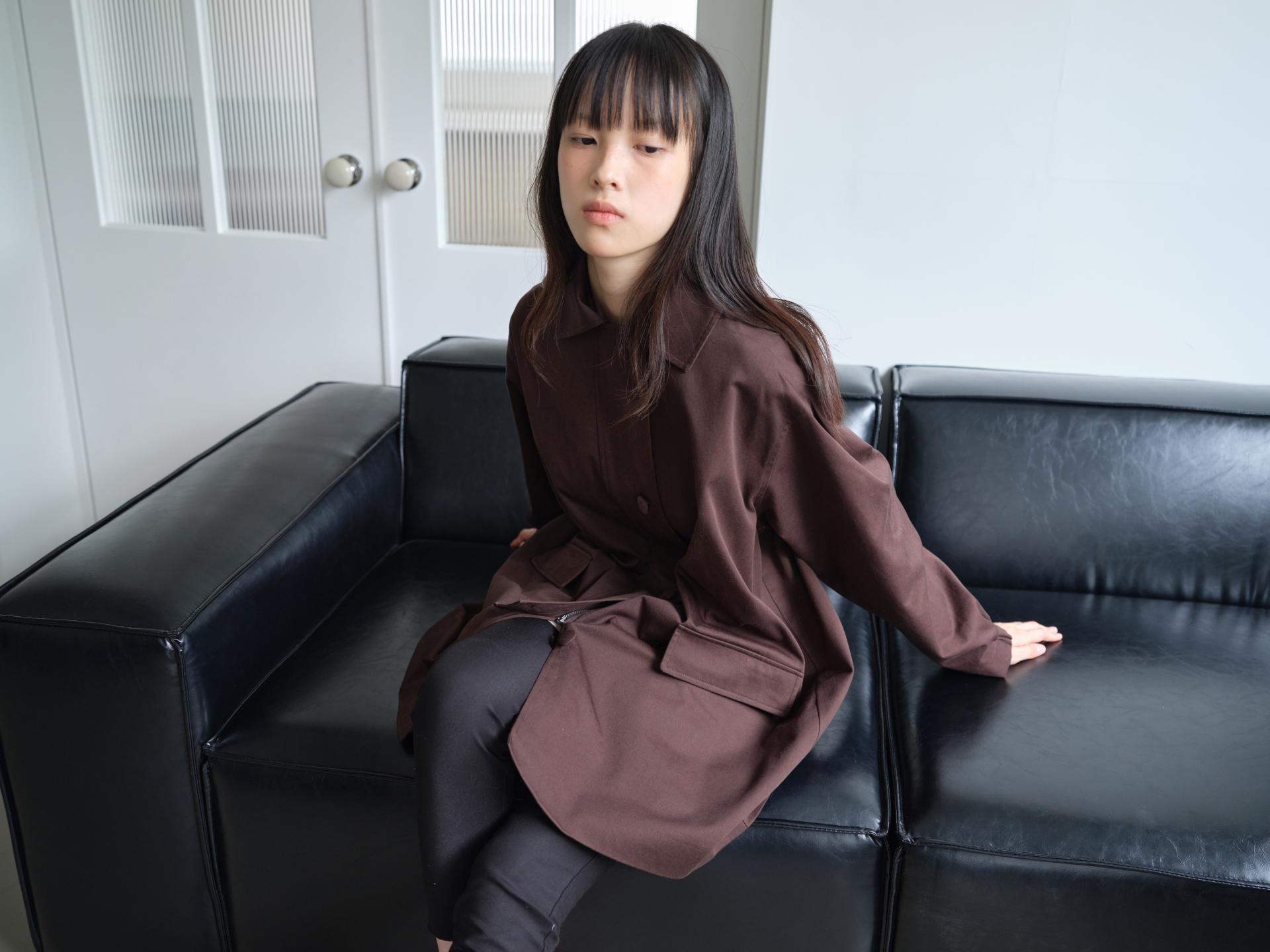 A-LINE COVERED BUTTON HALF JACKET_BROWN