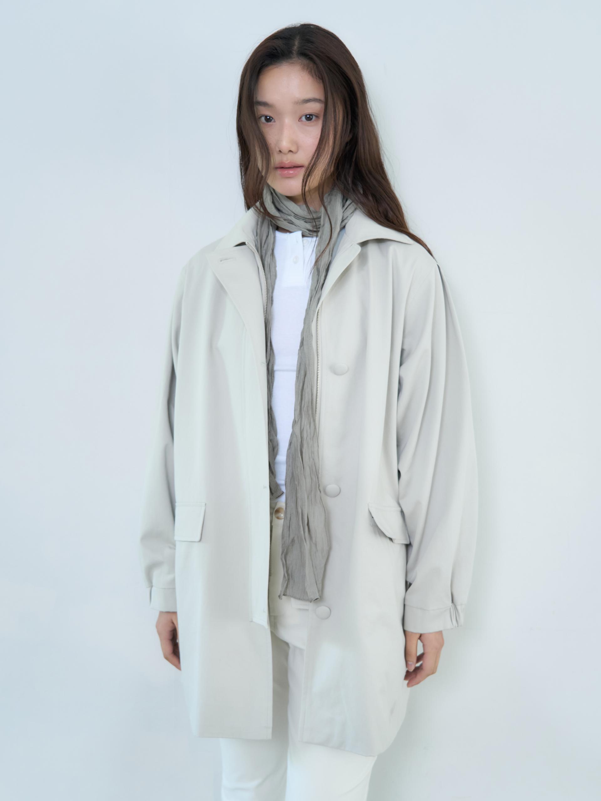 A-LINE COVERED BUTTON HALF JACKET_LIGHT BEIGE