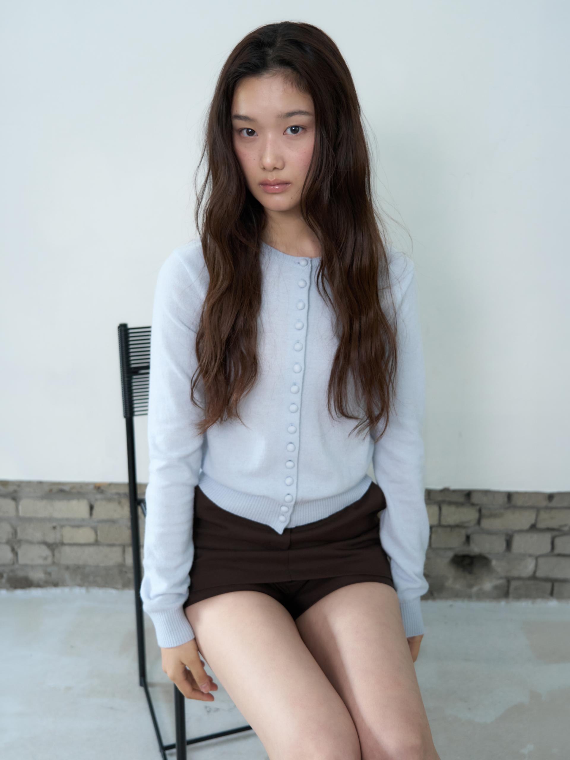 MERINO CASHMERE BUTTON CARDIGAN_BLUE