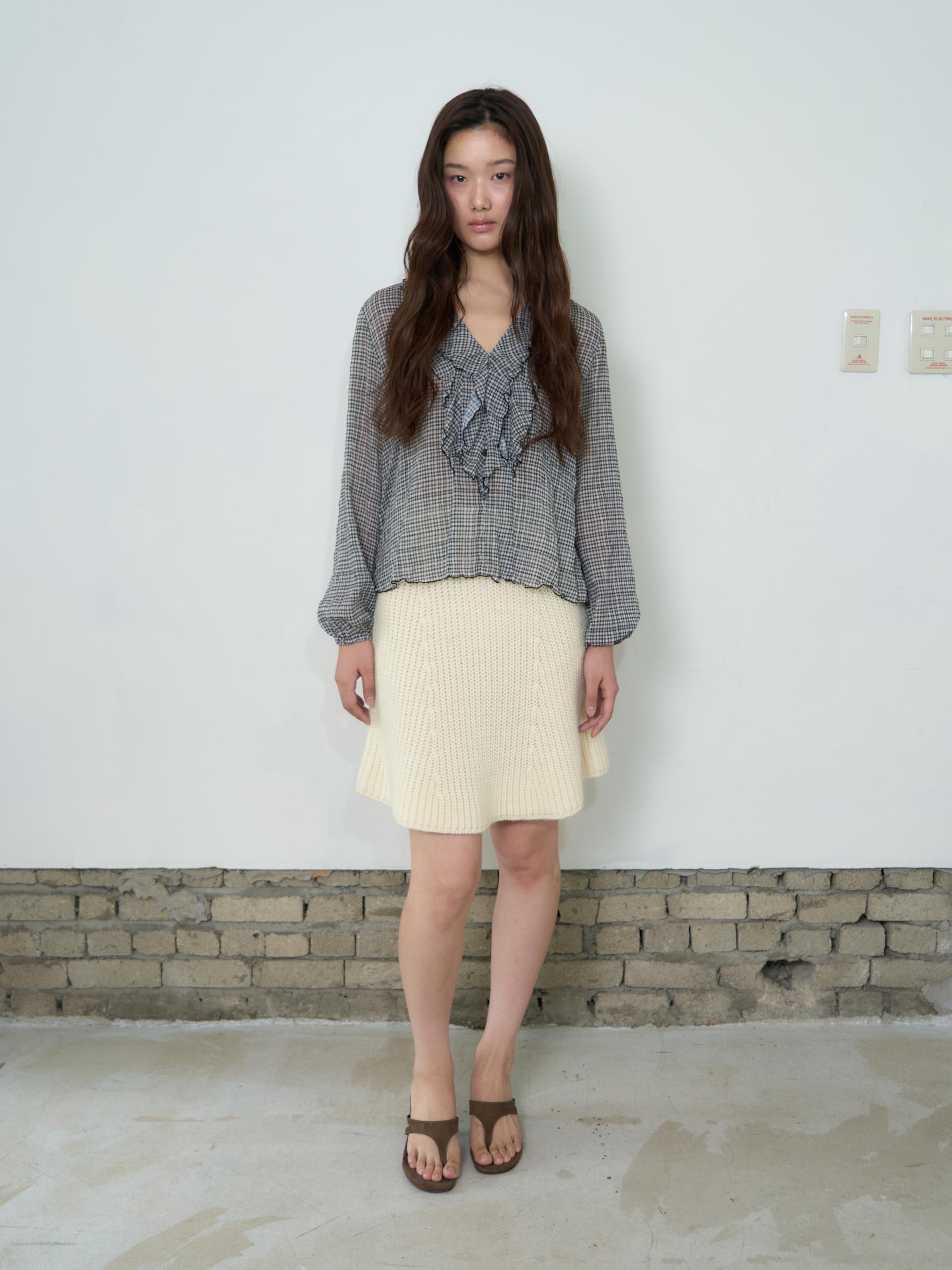 KNIT FLARED BAND SKIRT_BEIGE