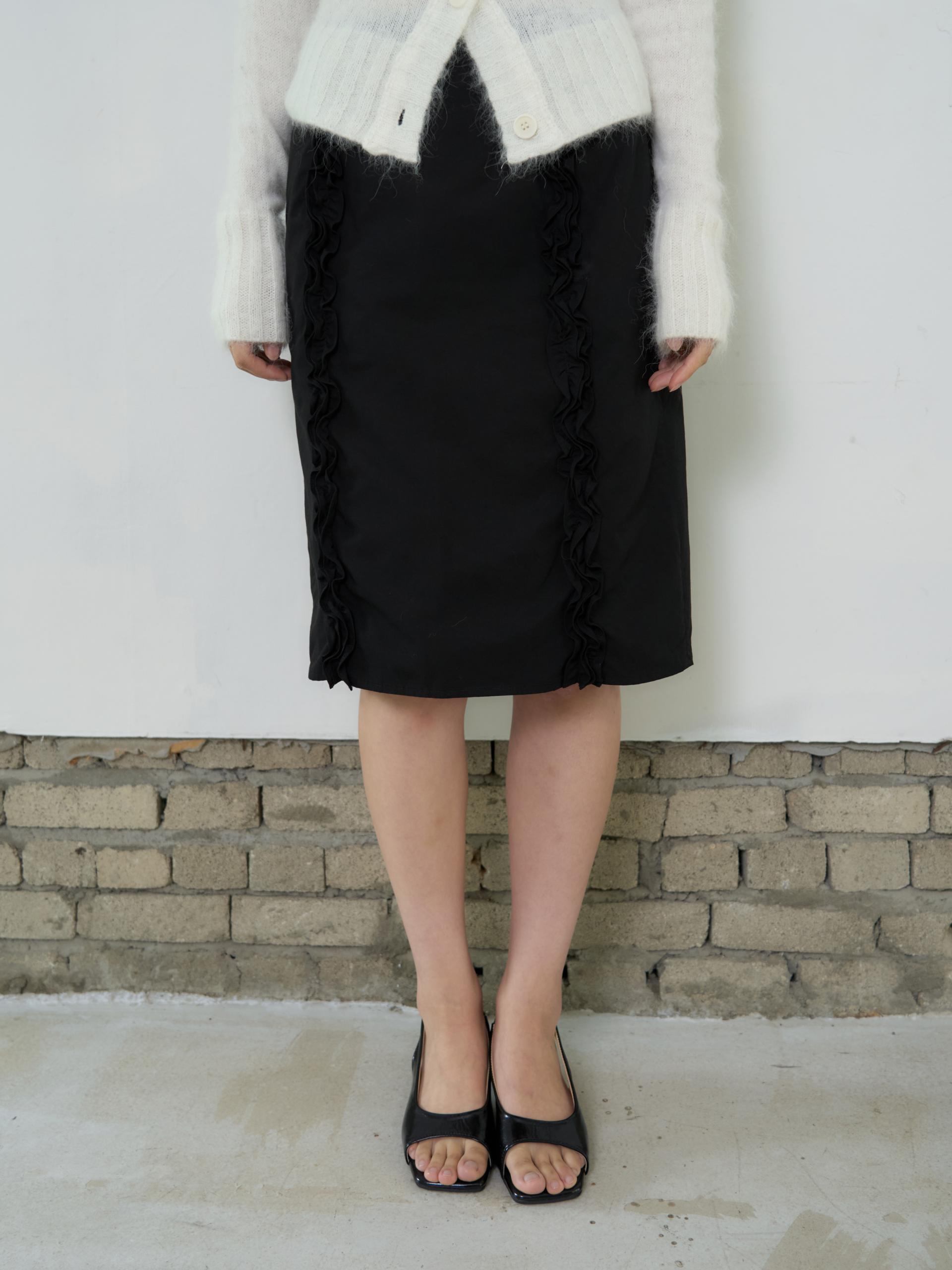 DOUBLE FRILL MIDI SKIRT_BLACK
