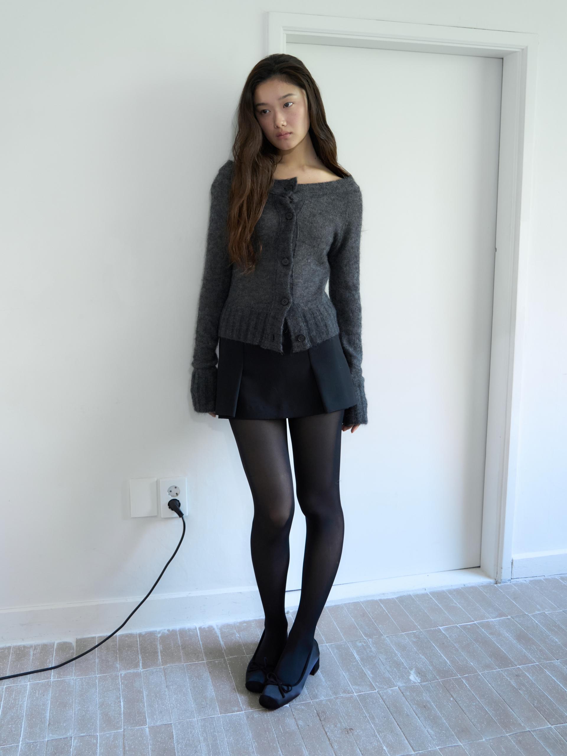 MERINO WOOL ALPACA OFF-SHOULDER CARDIGAN_CHARCOAL