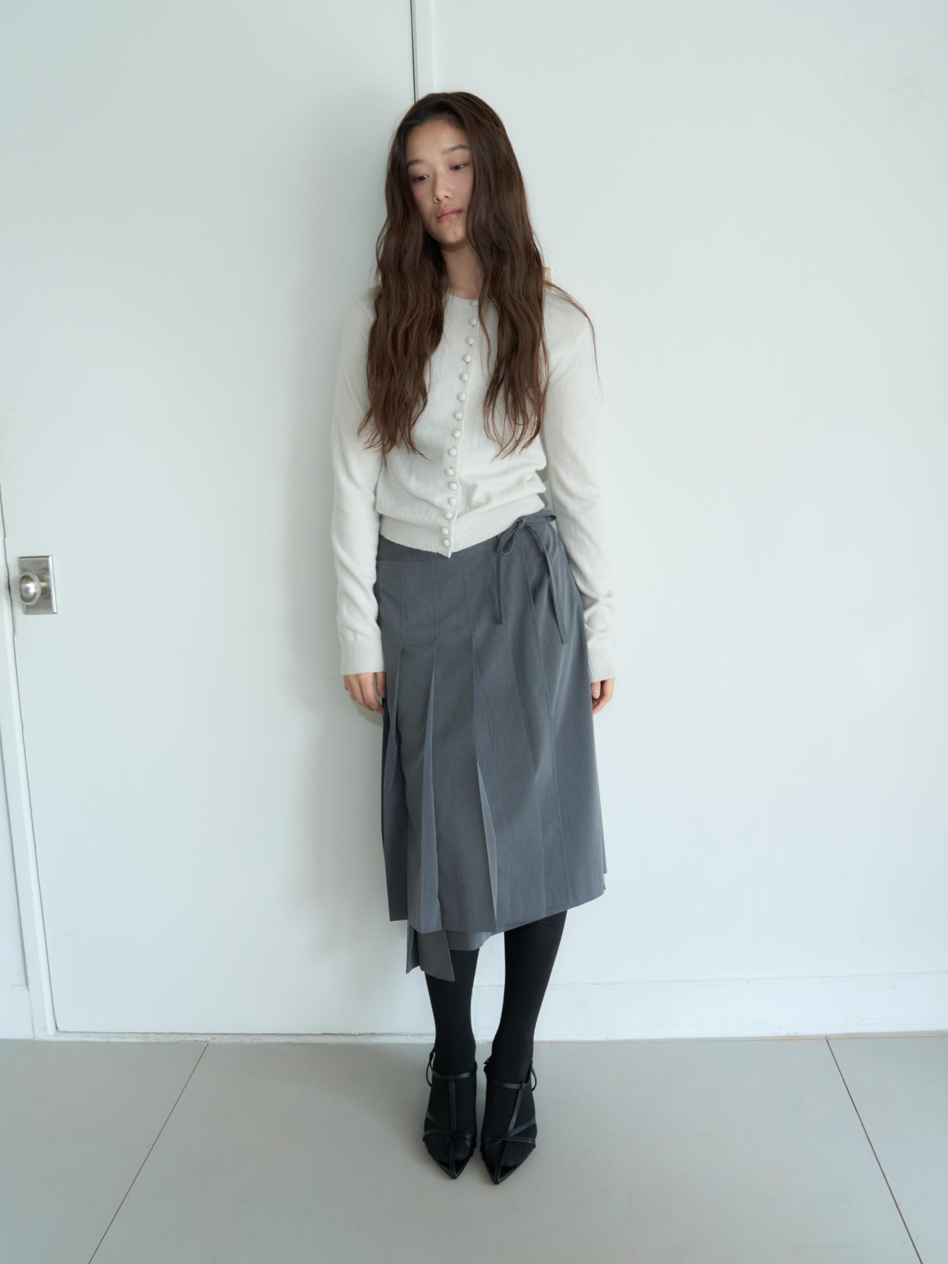 WRAP PLEATED LONG SKIRT_GRAY