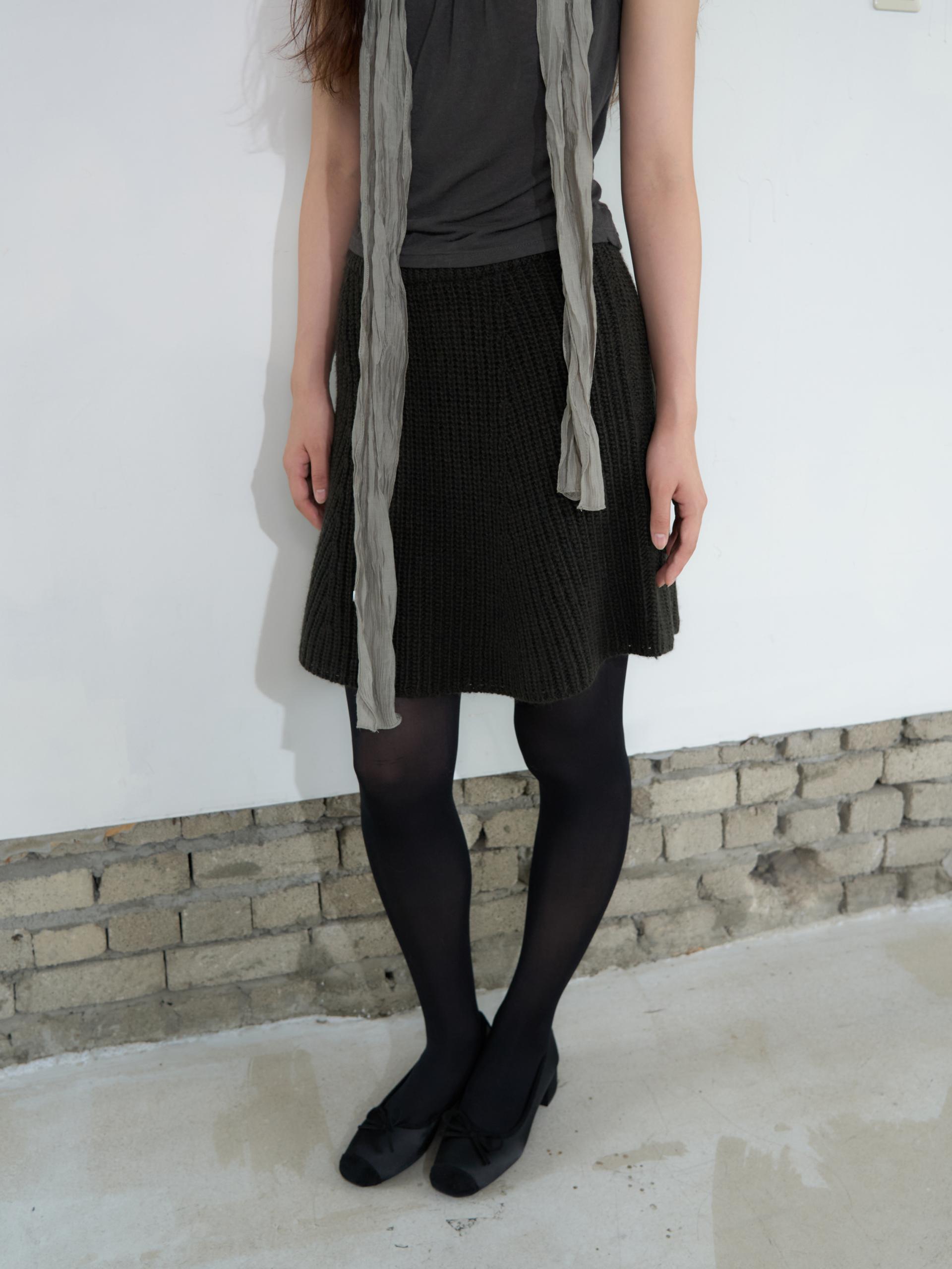 KNIT FLARED BAND SKIRT_BROWN