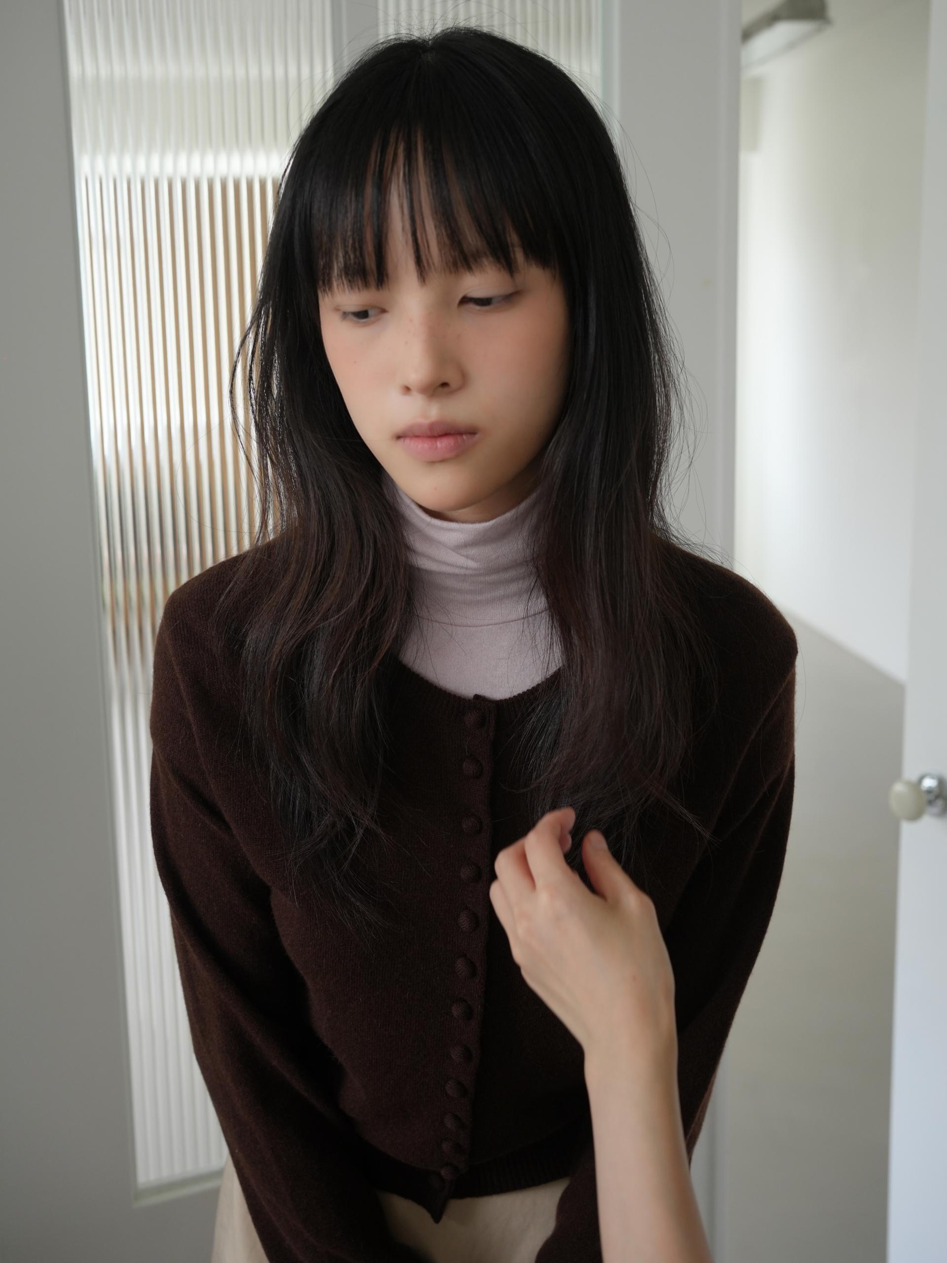 MERINO CASHMERE BUTTON CARDIGAN_BROWN