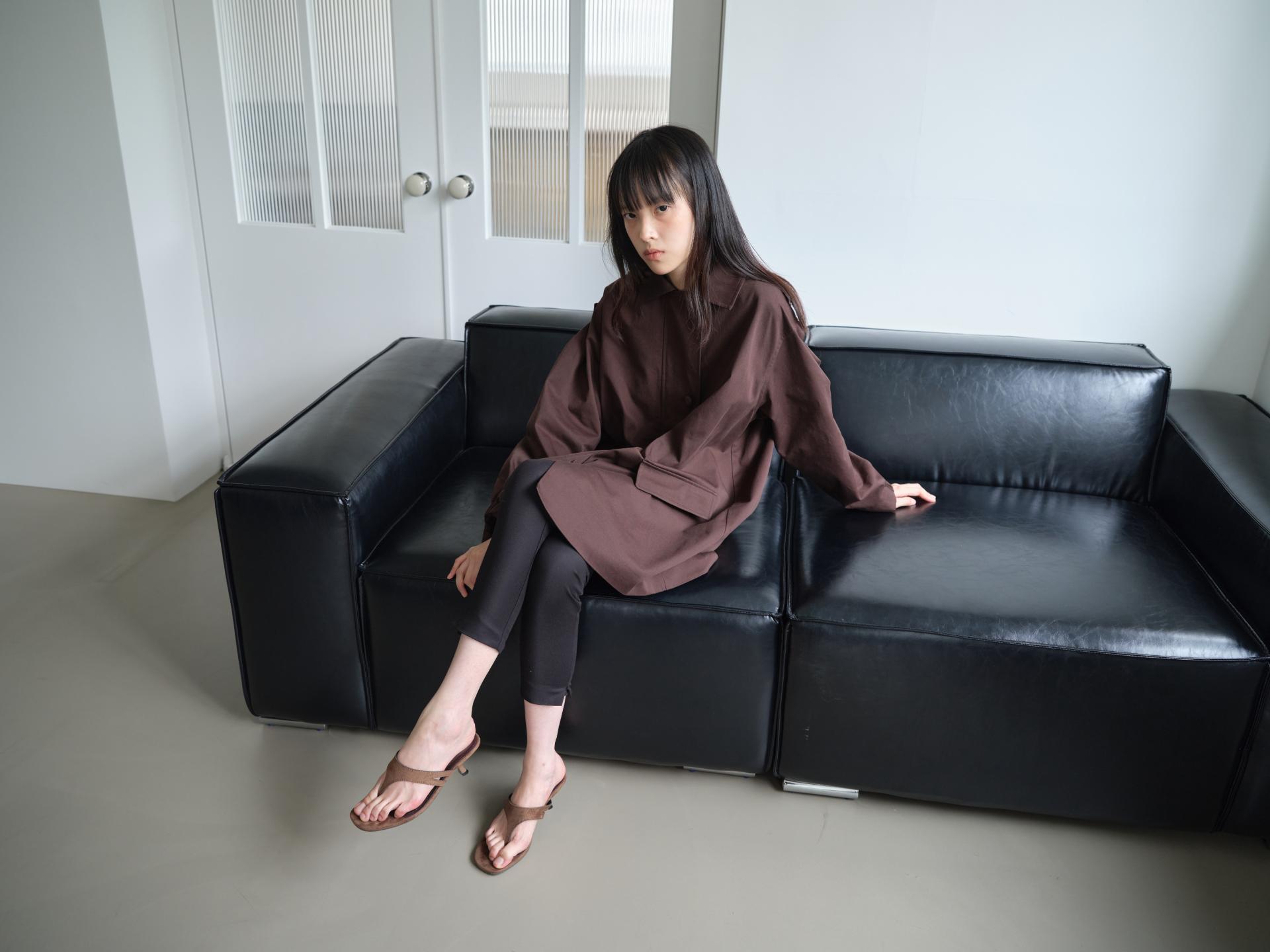 A-LINE COVERED BUTTON HALF JACKET_BROWN