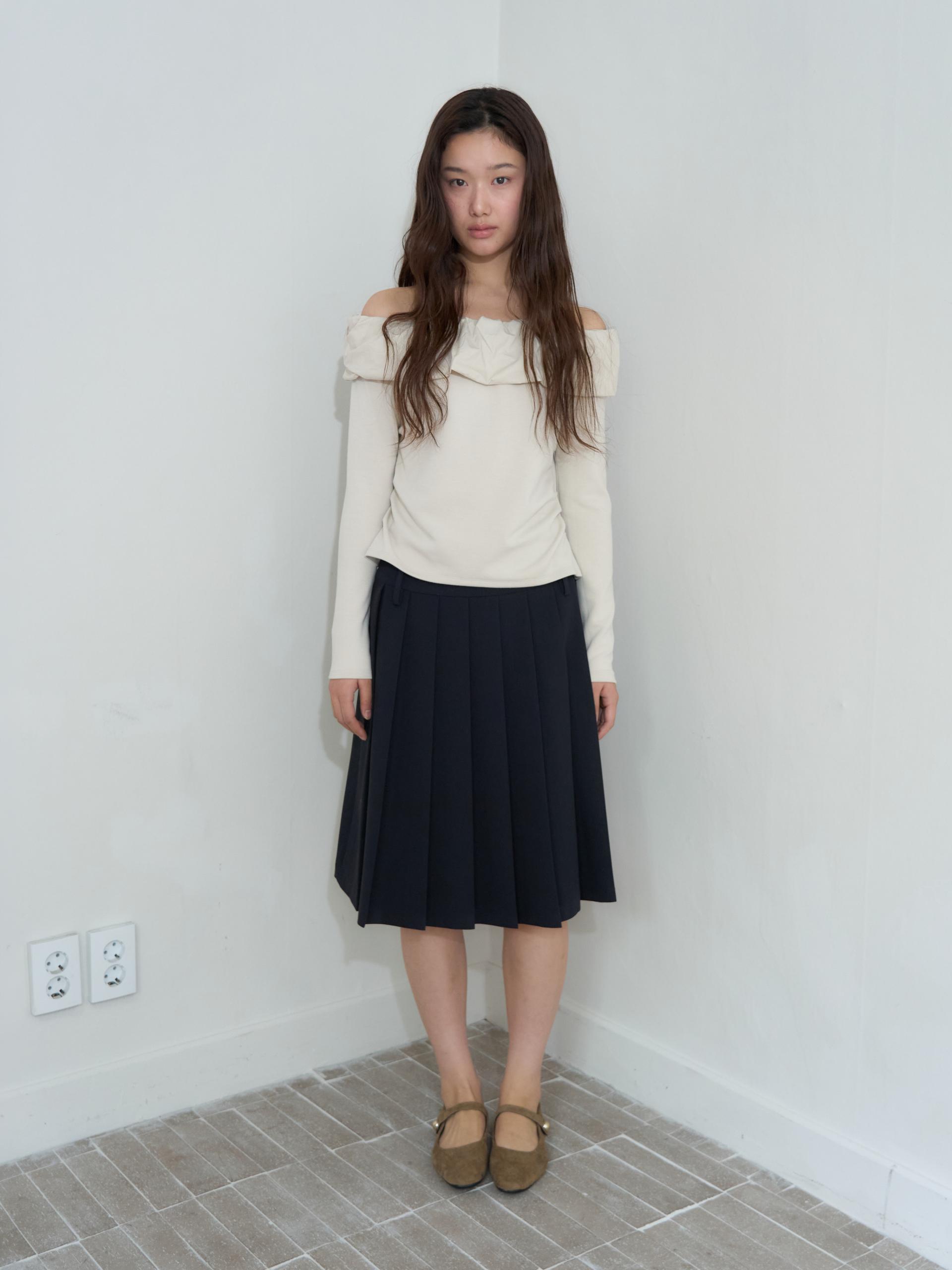 BELTED PLEATED MIDI SKIRT_NAVY