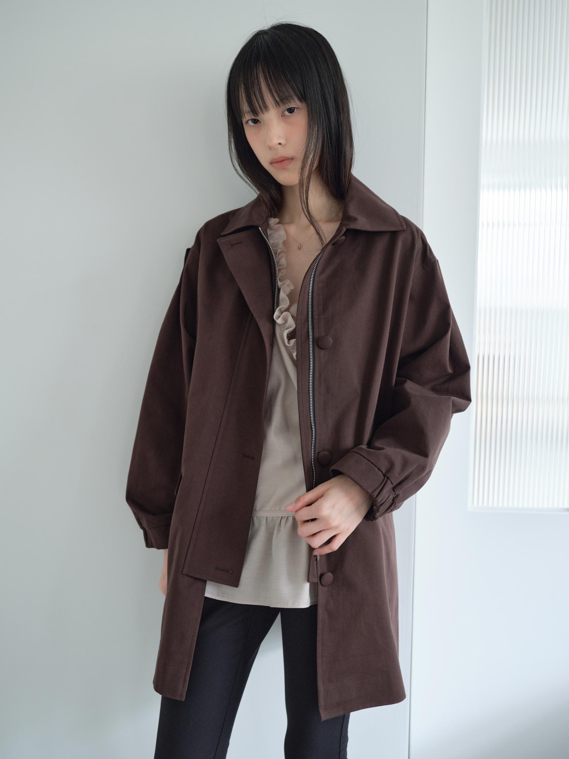 A-LINE COVERED BUTTON HALF JACKET_BROWN