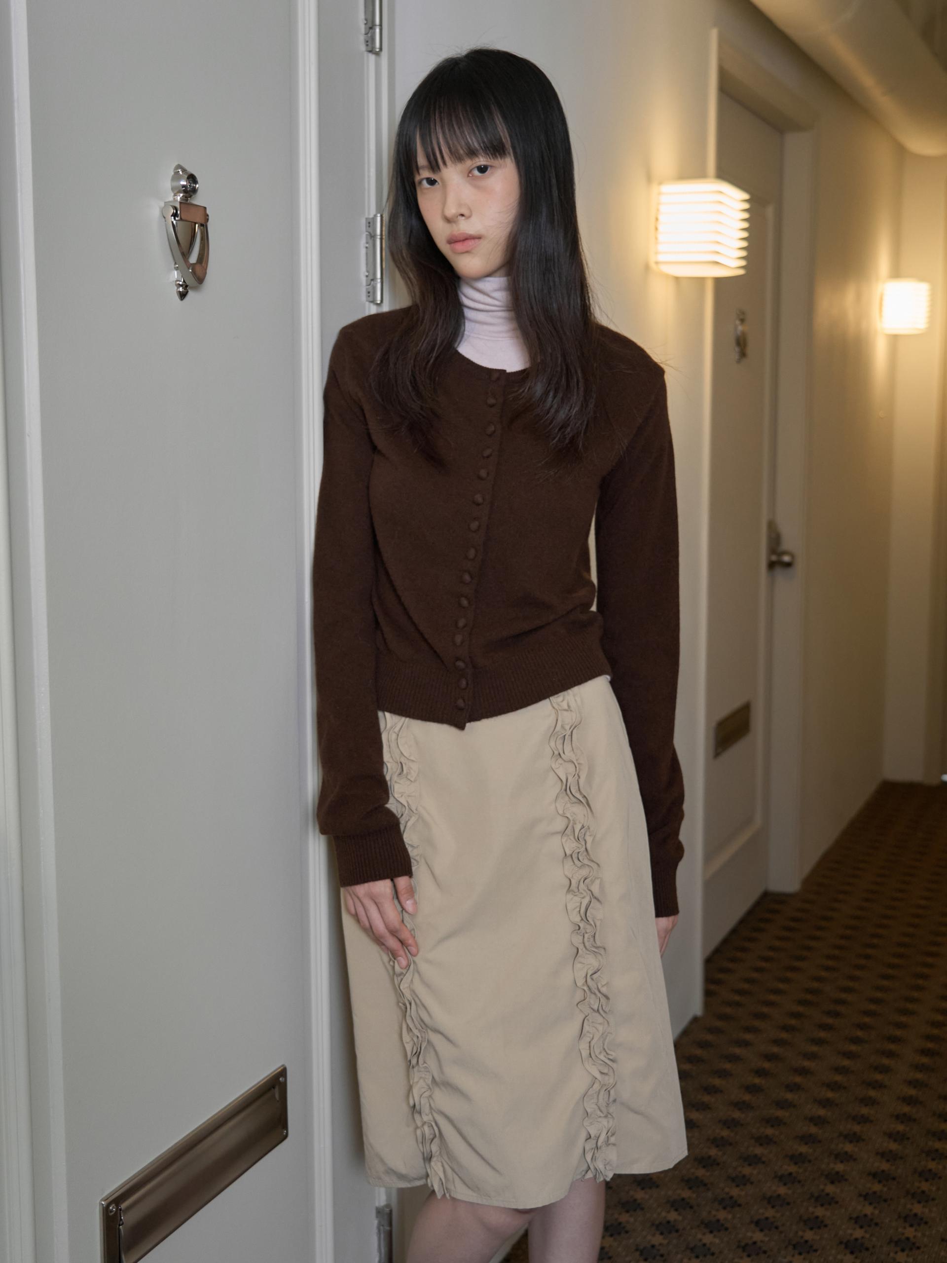 DOUBLE FRILL MIDI SKIRT_BEIGE