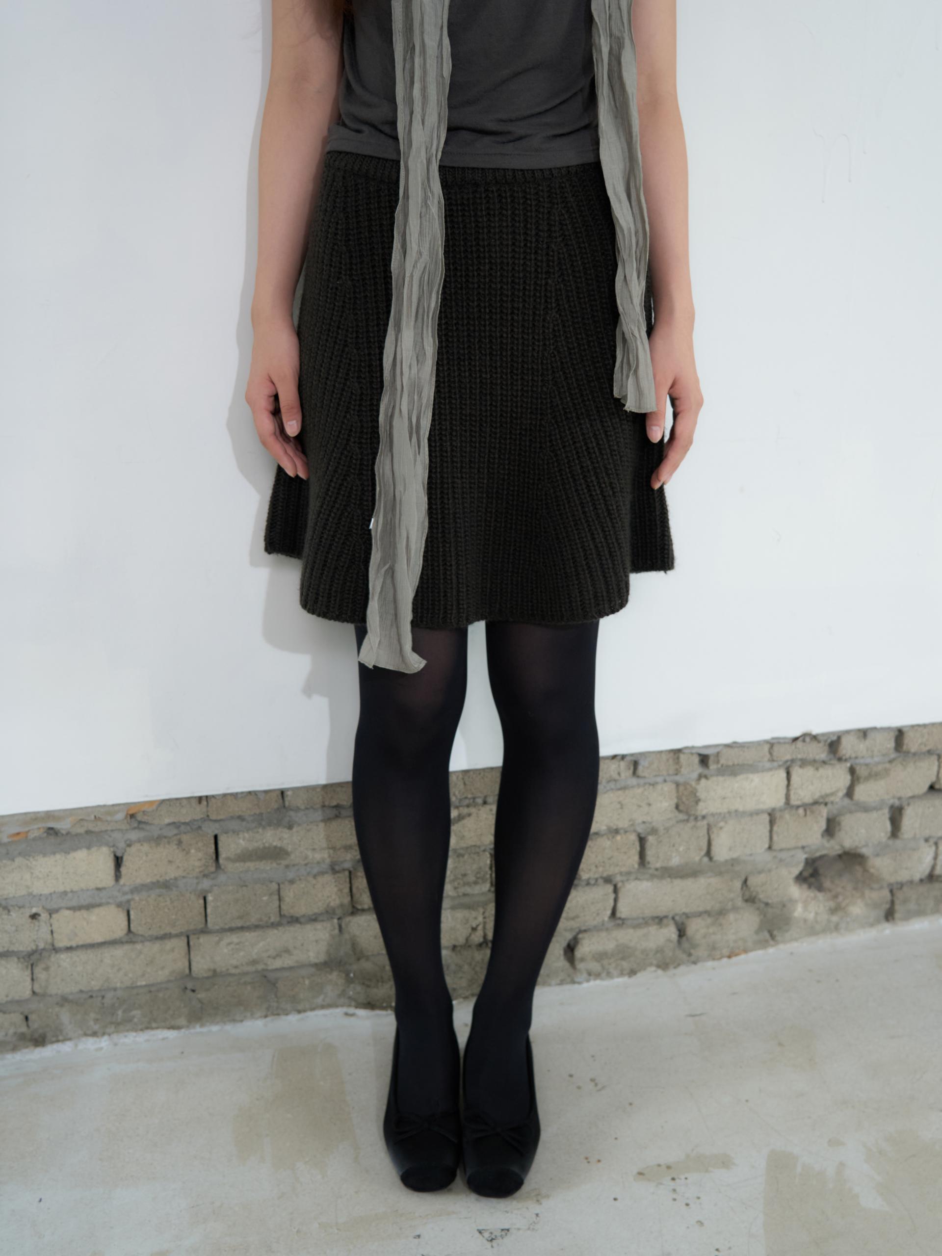 KNIT FLARED BAND SKIRT_BROWN