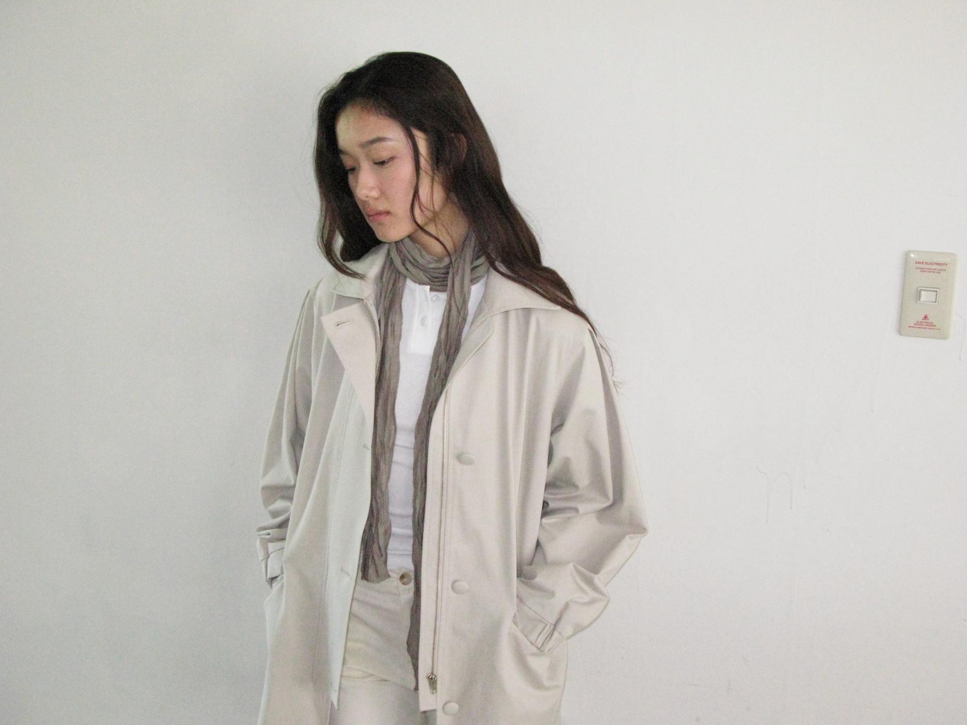 A-LINE COVERED BUTTON HALF JACKET_LIGHT BEIGE