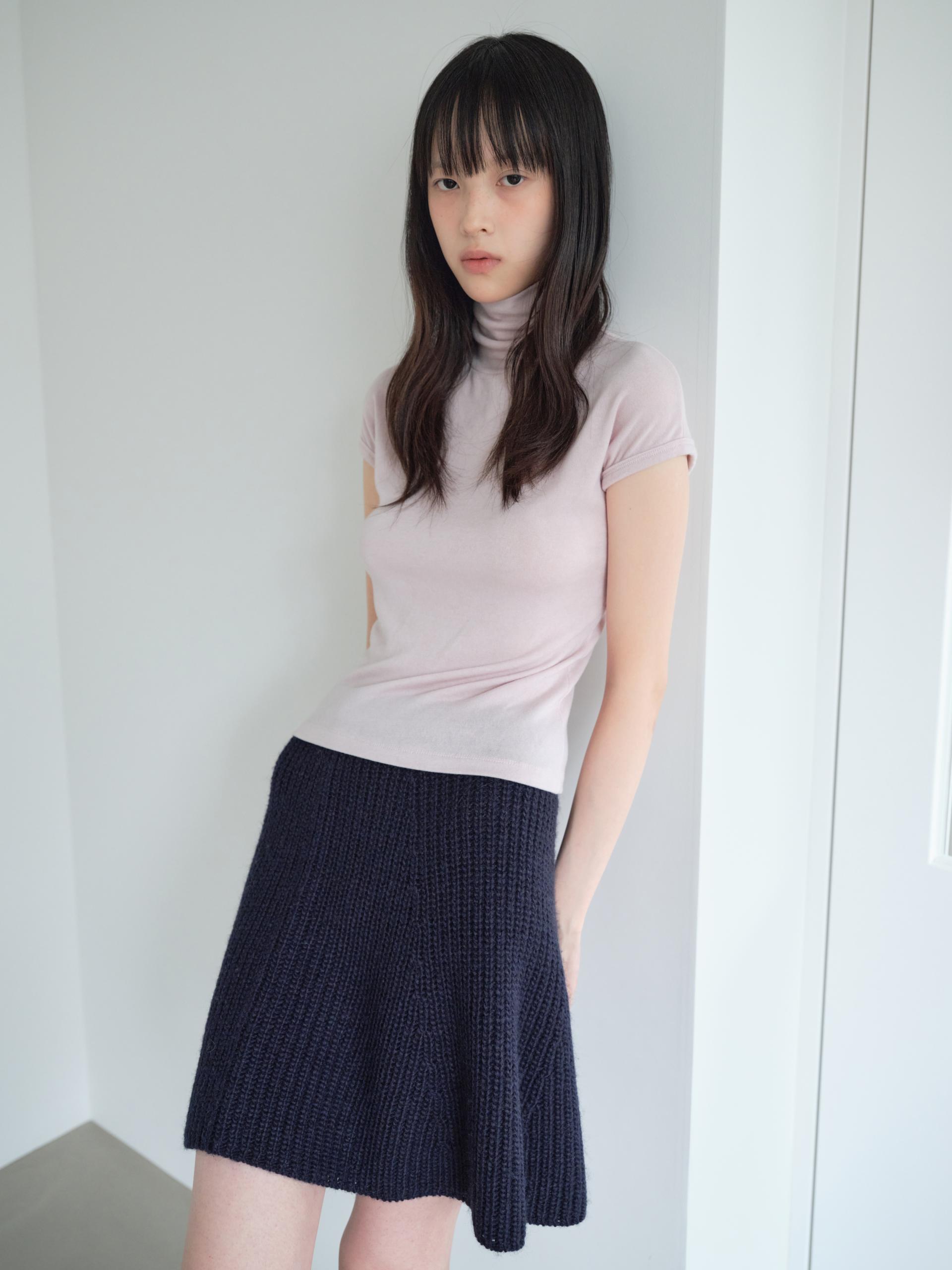 KNIT FLARED BAND SKIRT_NAVY