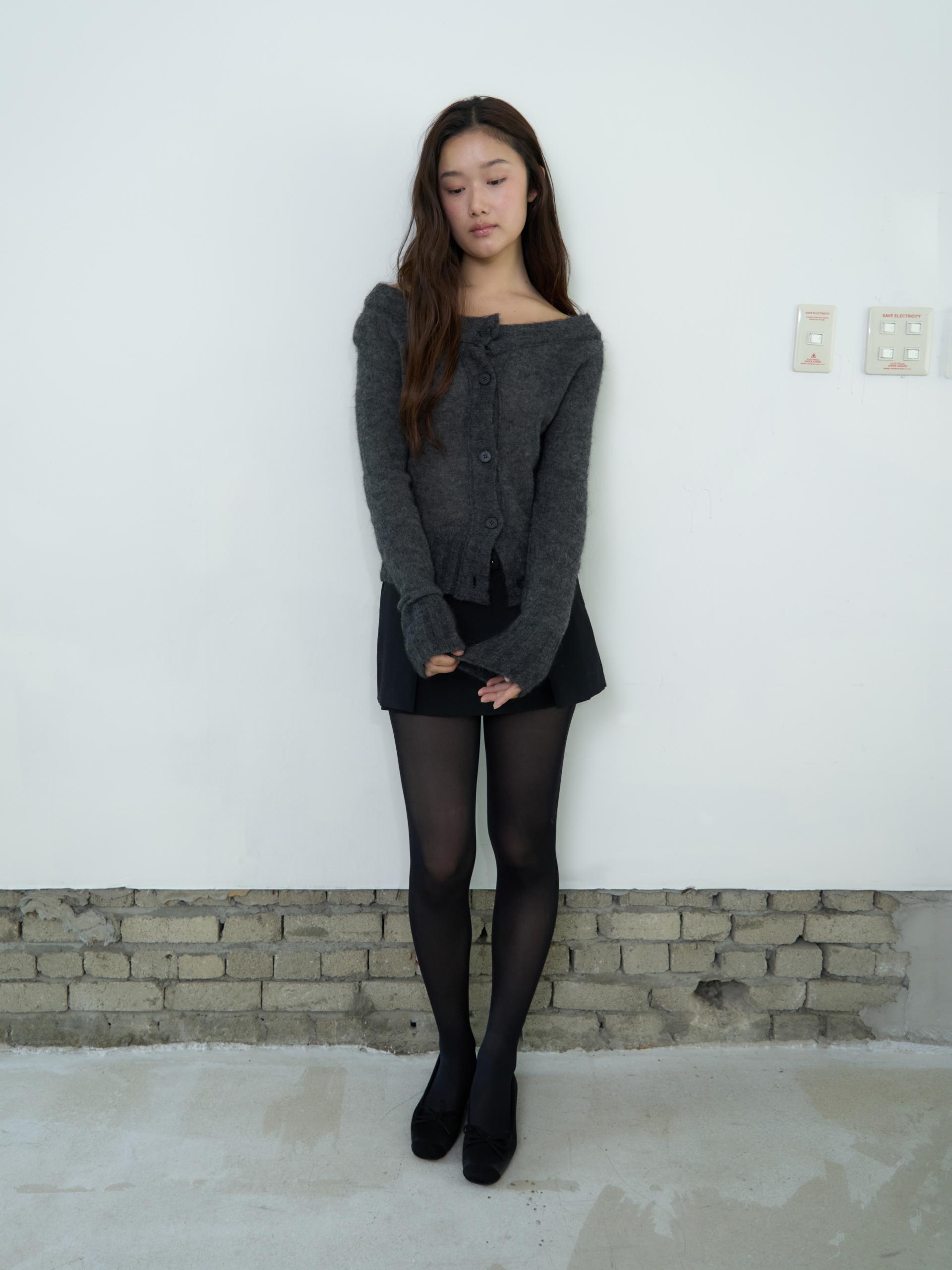 MERINO WOOL ALPACA OFF-SHOULDER CARDIGAN_CHARCOAL