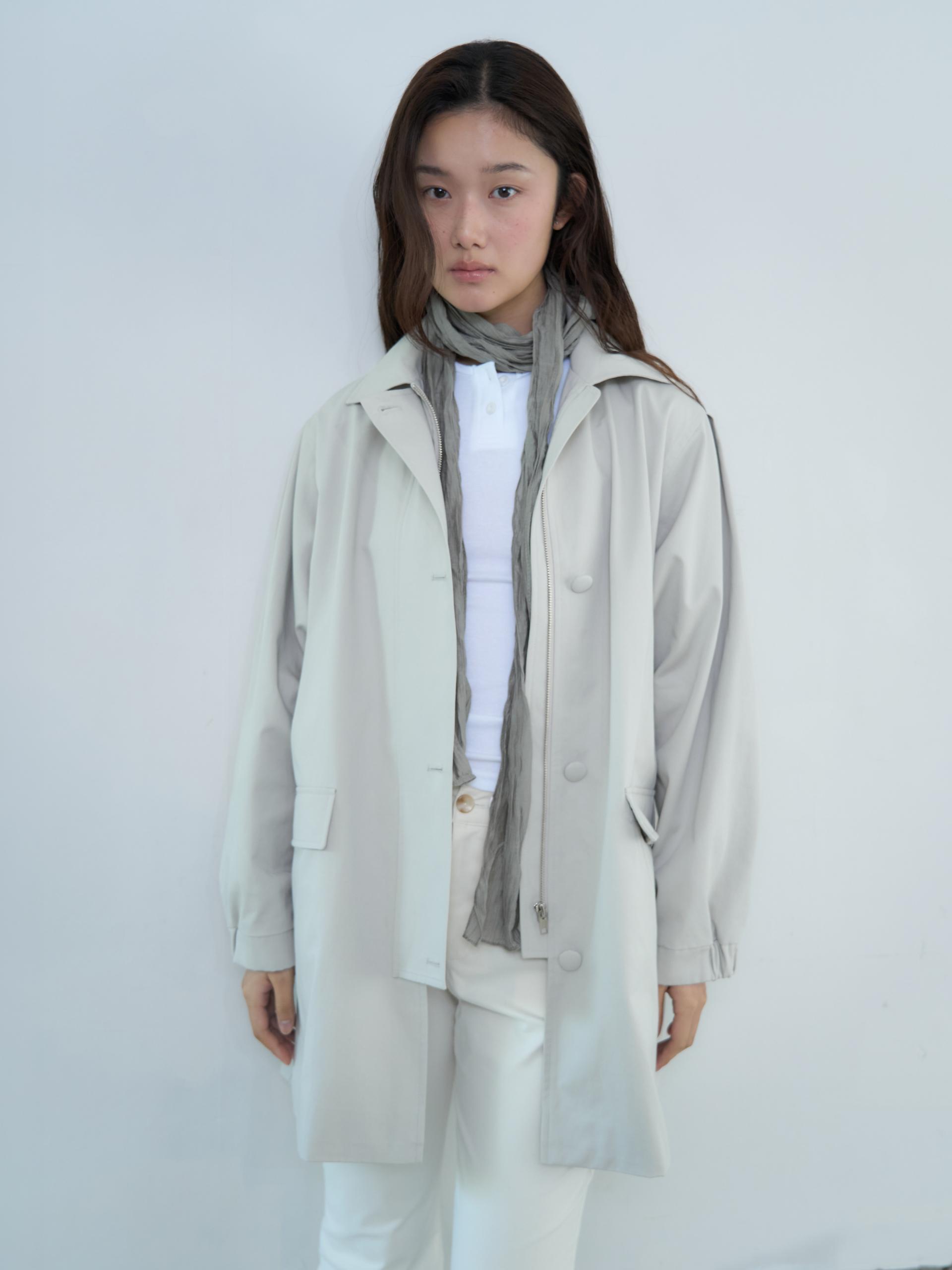 A-LINE COVERED BUTTON HALF JACKET_LIGHT BEIGE