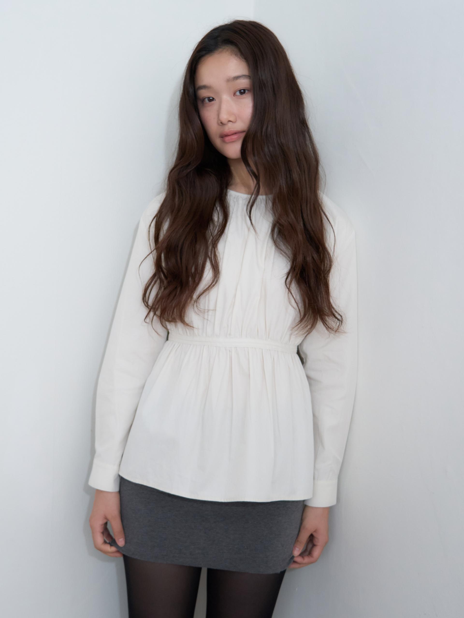 TAPE DETAIL SHIRRED BLOUSE_LIGHT BEIGE
