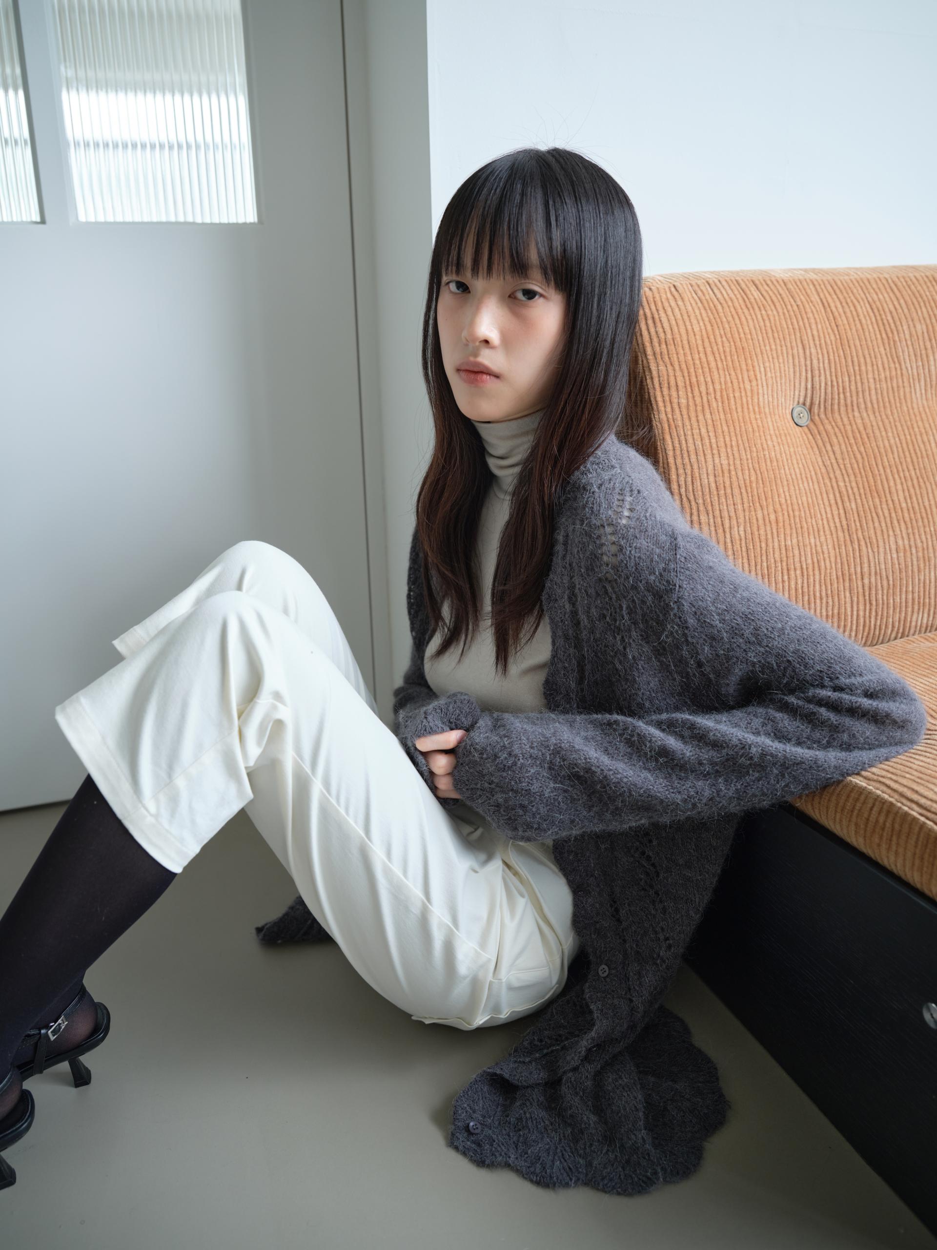 ALPACA LOOSE KNIT LONG CARDIGAN_CHARCOAL
