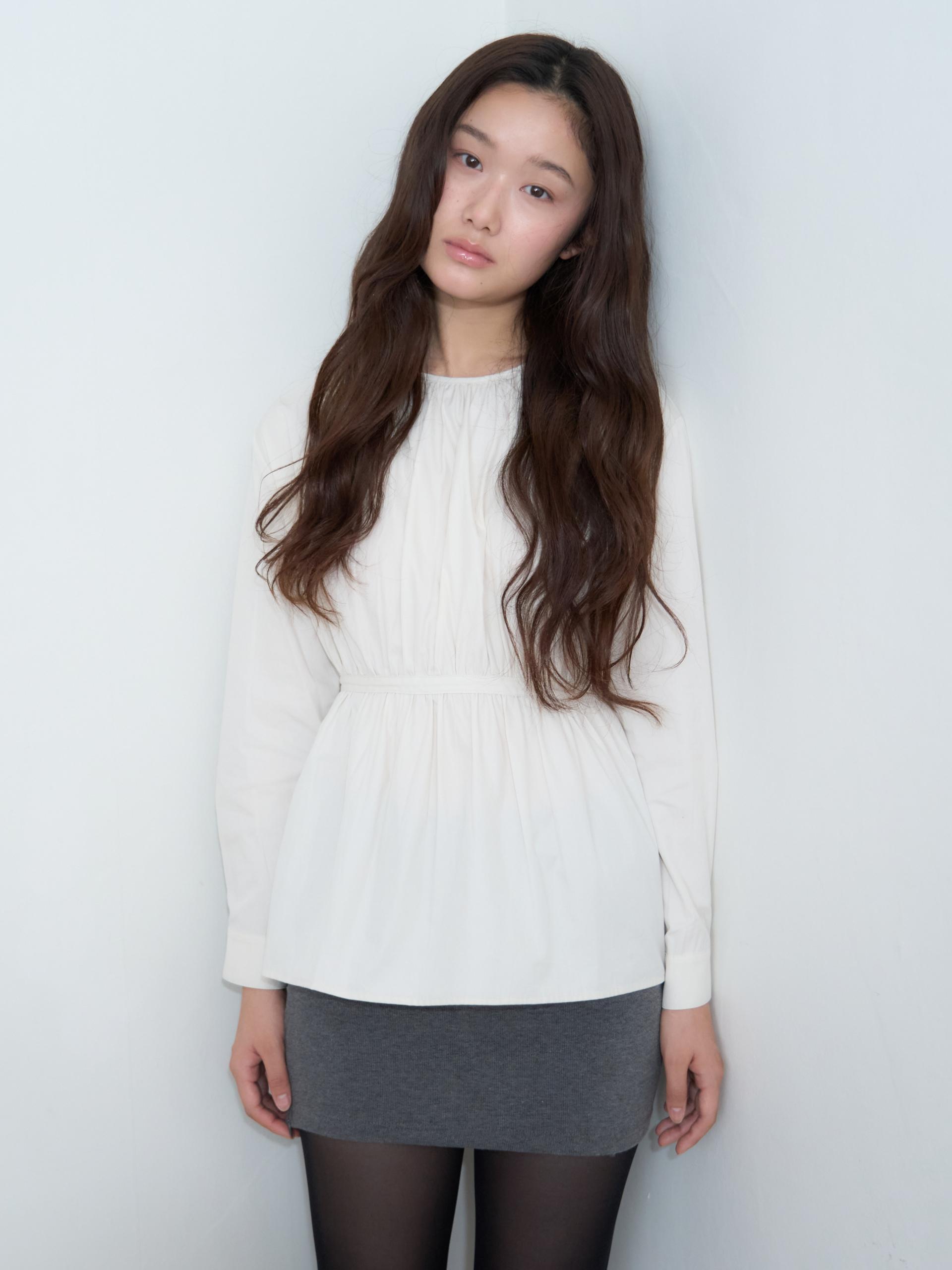 TAPE DETAIL SHIRRED BLOUSE_LIGHT BEIGE