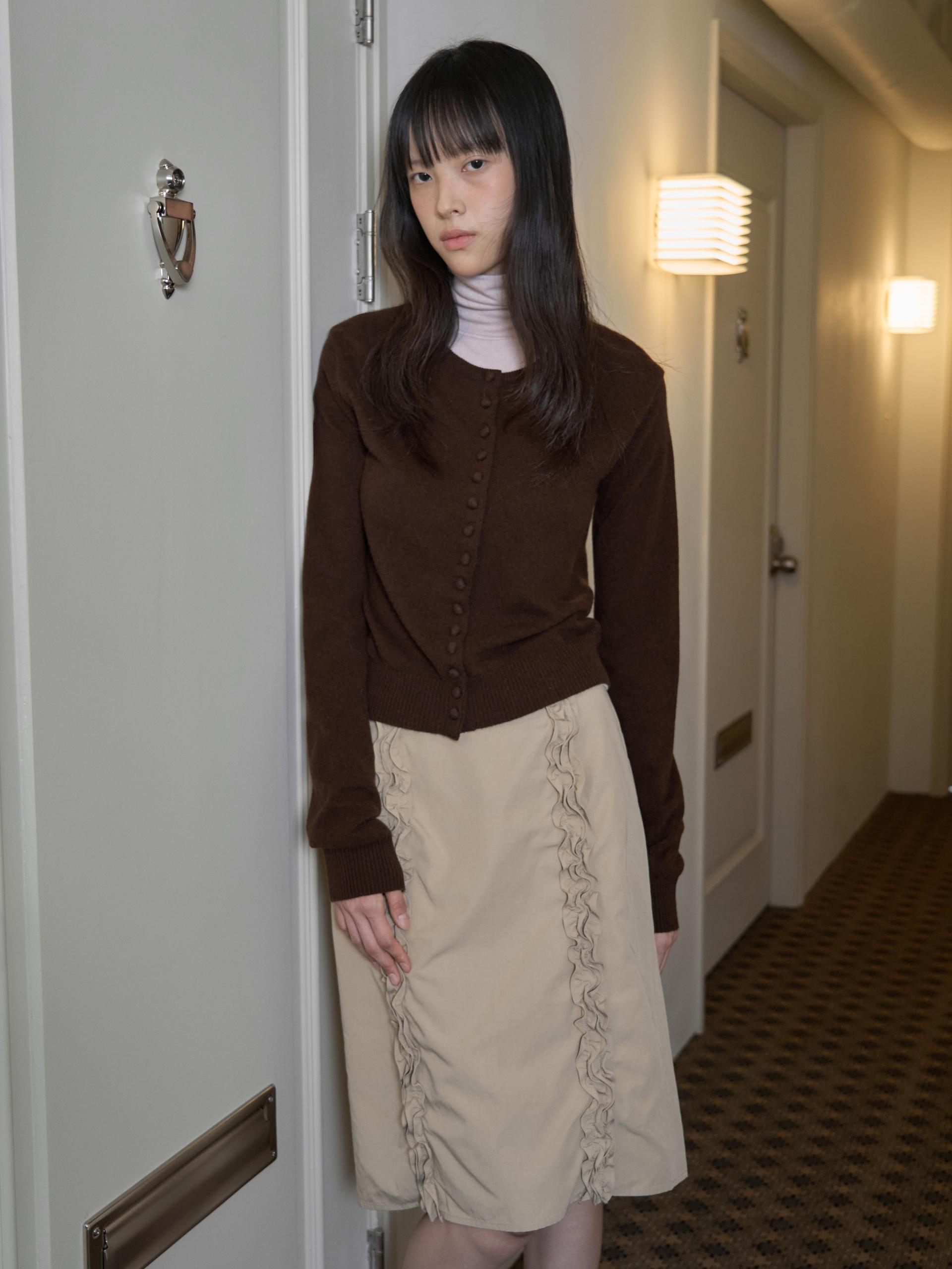 MERINO CASHMERE BUTTON CARDIGAN_BROWN